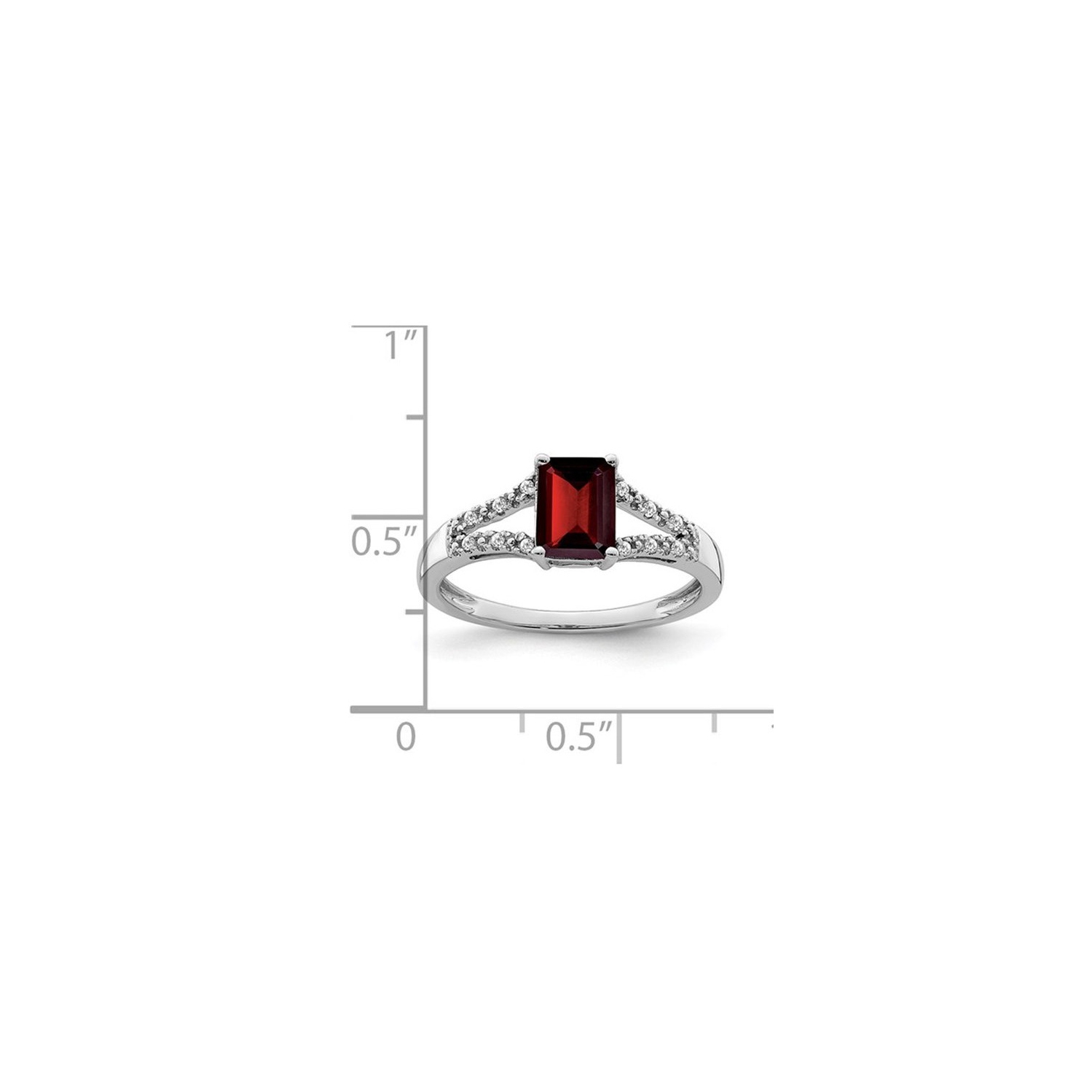 1.25 Carat Emerald-Cut Garnet Ring in 14K White Gold with Accent Diamonds