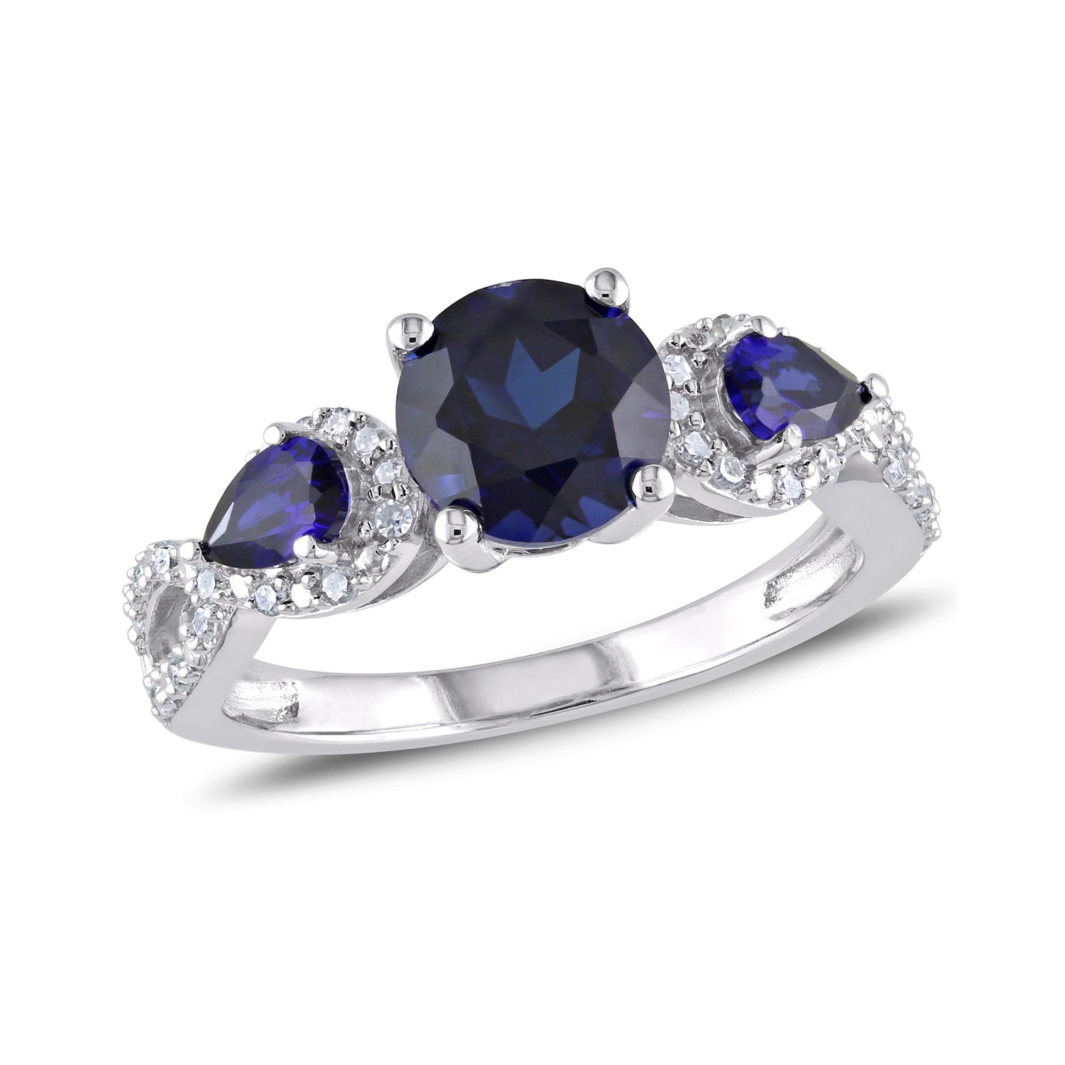 Bague en argent sterling avec diamants décoratifs et saphirs bleus synthétiques de 2,50&nbsp;carat