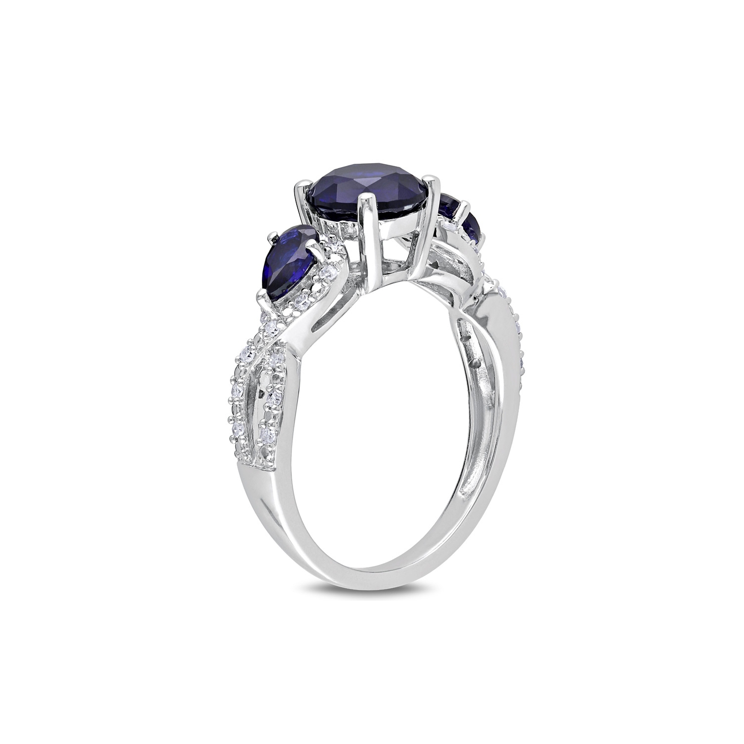 Bague en argent sterling avec diamants décoratifs et saphirs bleus synthétiques de 2,50&nbsp;carat