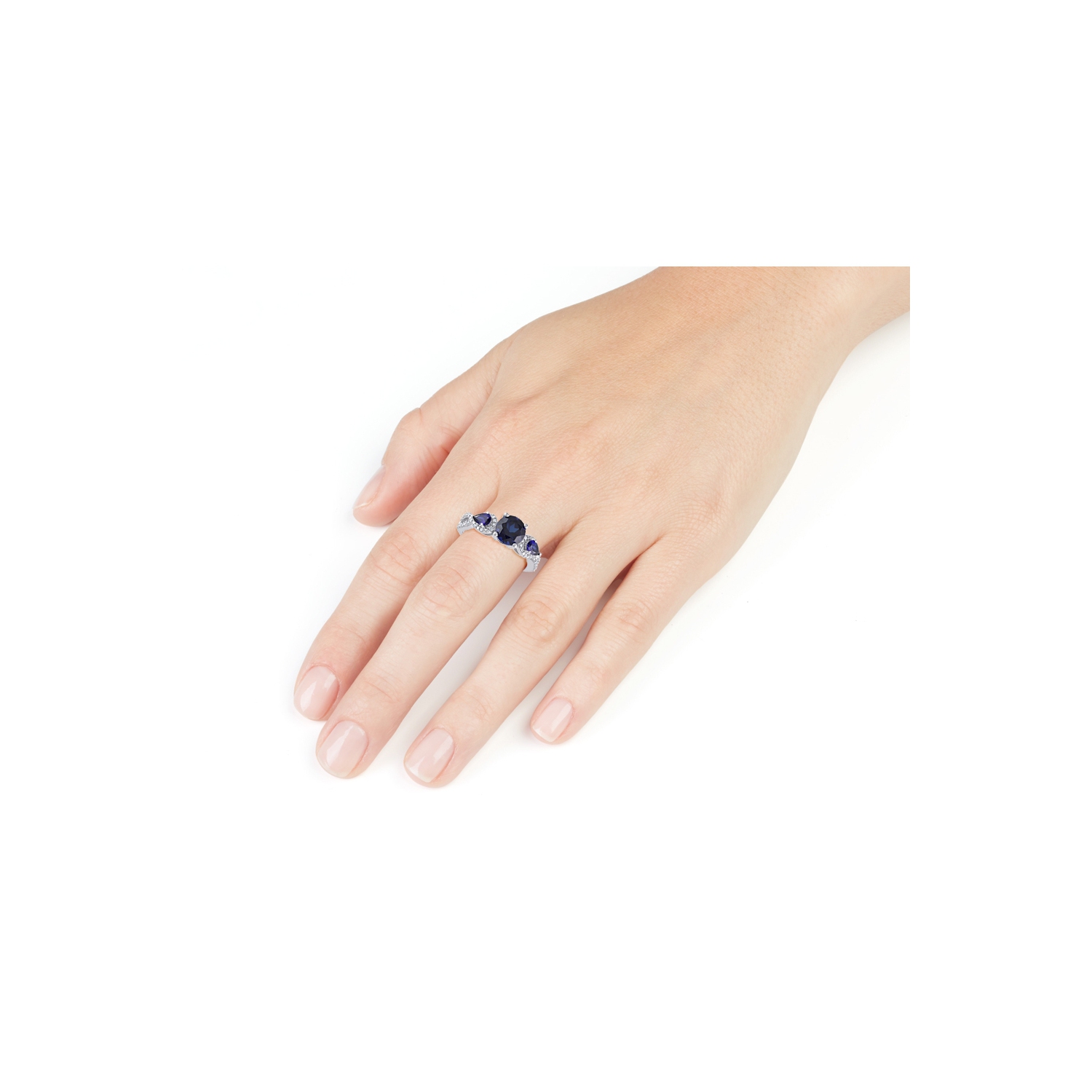 Bague en argent sterling avec diamants décoratifs et saphirs bleus synthétiques de 2,50&nbsp;carat