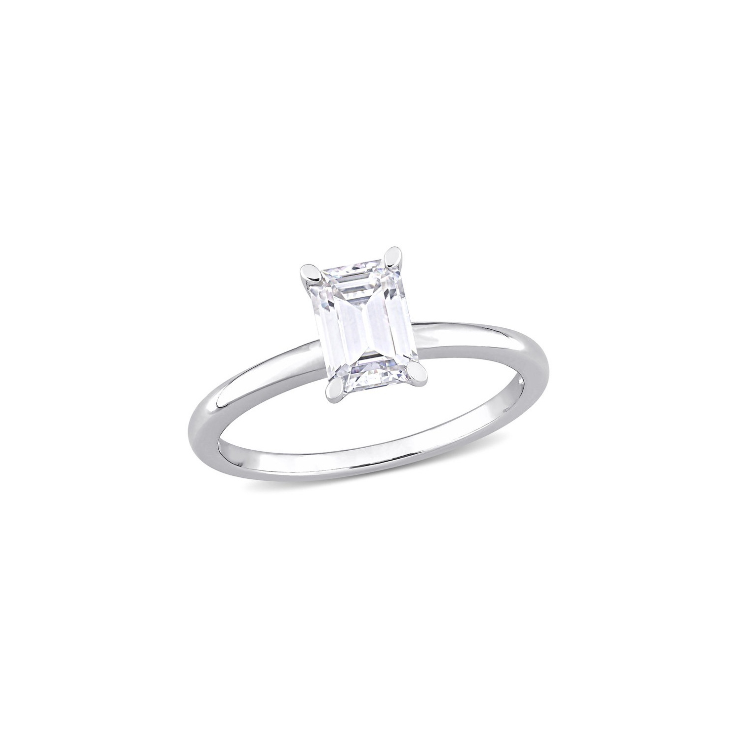 1.00 Carat Lab-Created Emerald-Cut Moissanite Engagement Ring in Sterling Silver