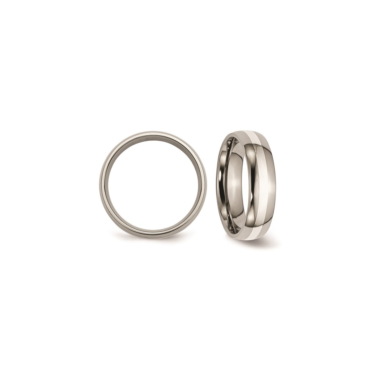 Alliance homme ou femme, titane, coupe confortable, 6 mm, incrustation argent sterling