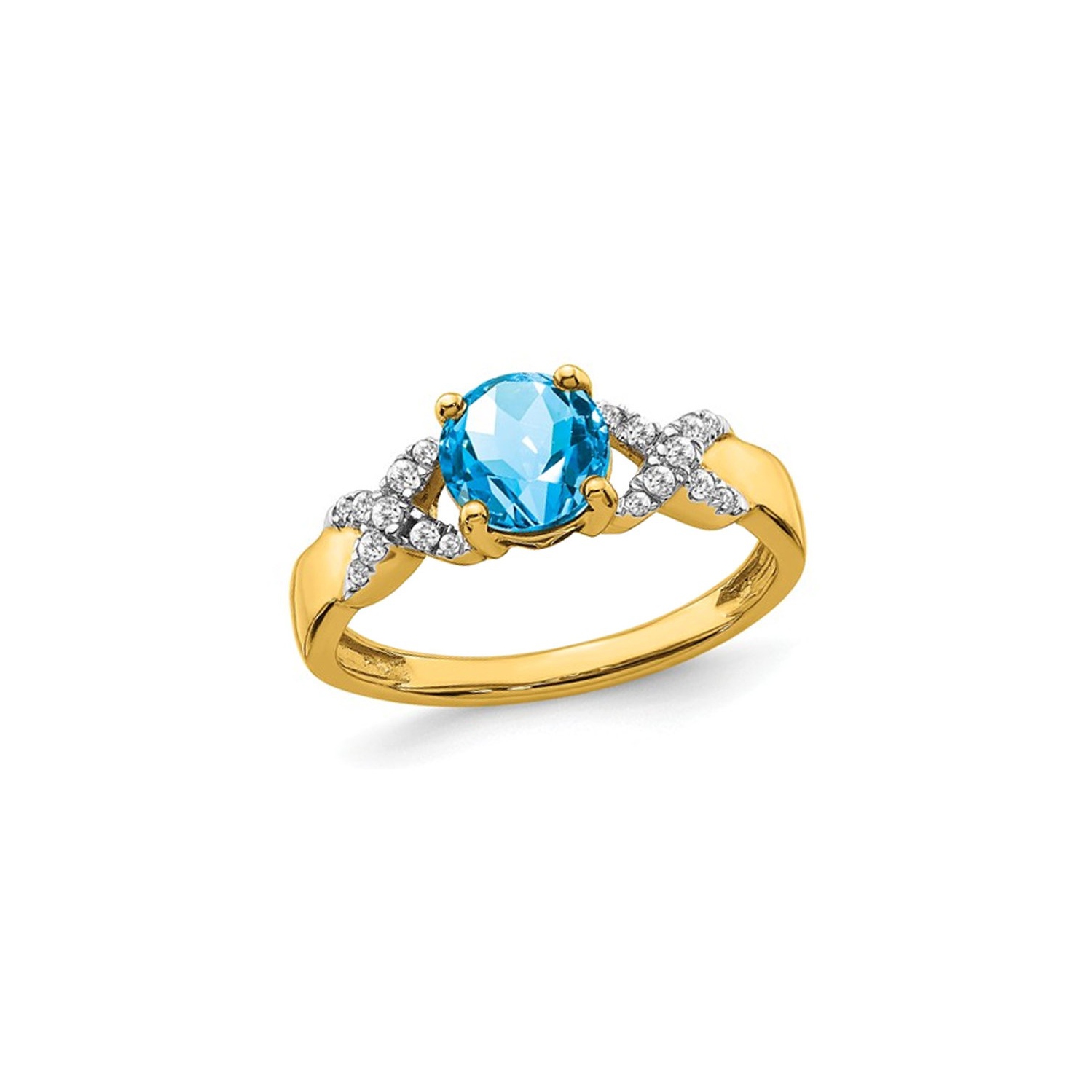 1.00 Carat Natural Blue Topaz Ring in 14K Yellow Gold with Diamonds