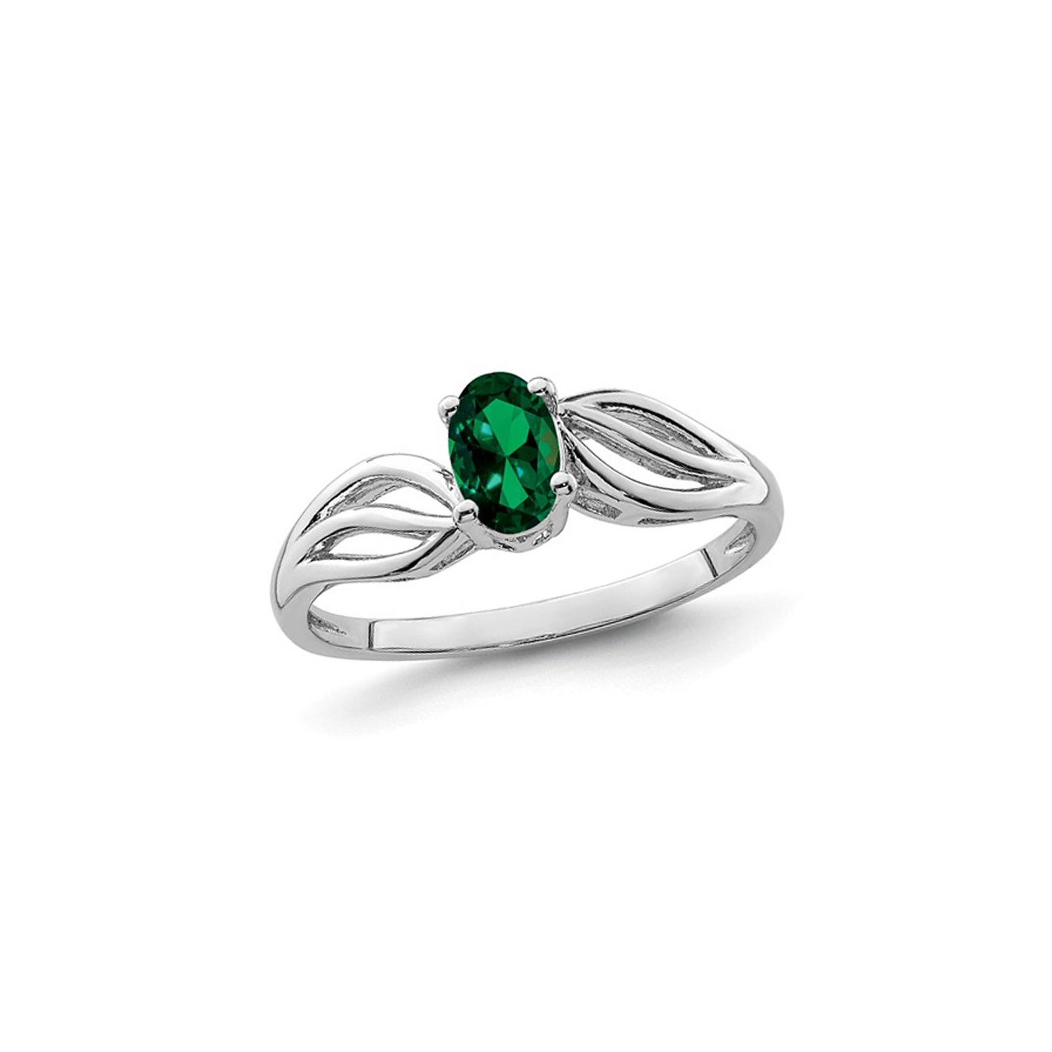 2/5 Carat Lab Created Emerald Ring in Rhodium Plated Sterling Silver