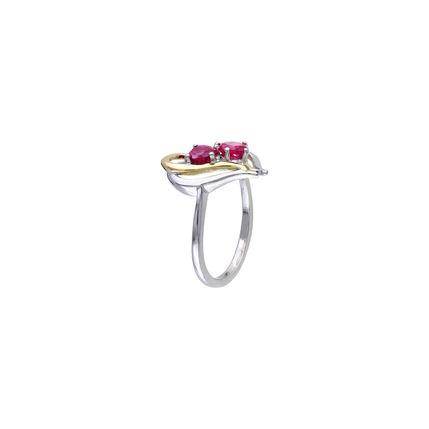 Bague en argent sterling plaqué jaune avec rubis synthétique en laboratoire et diamants de 1.10 ct