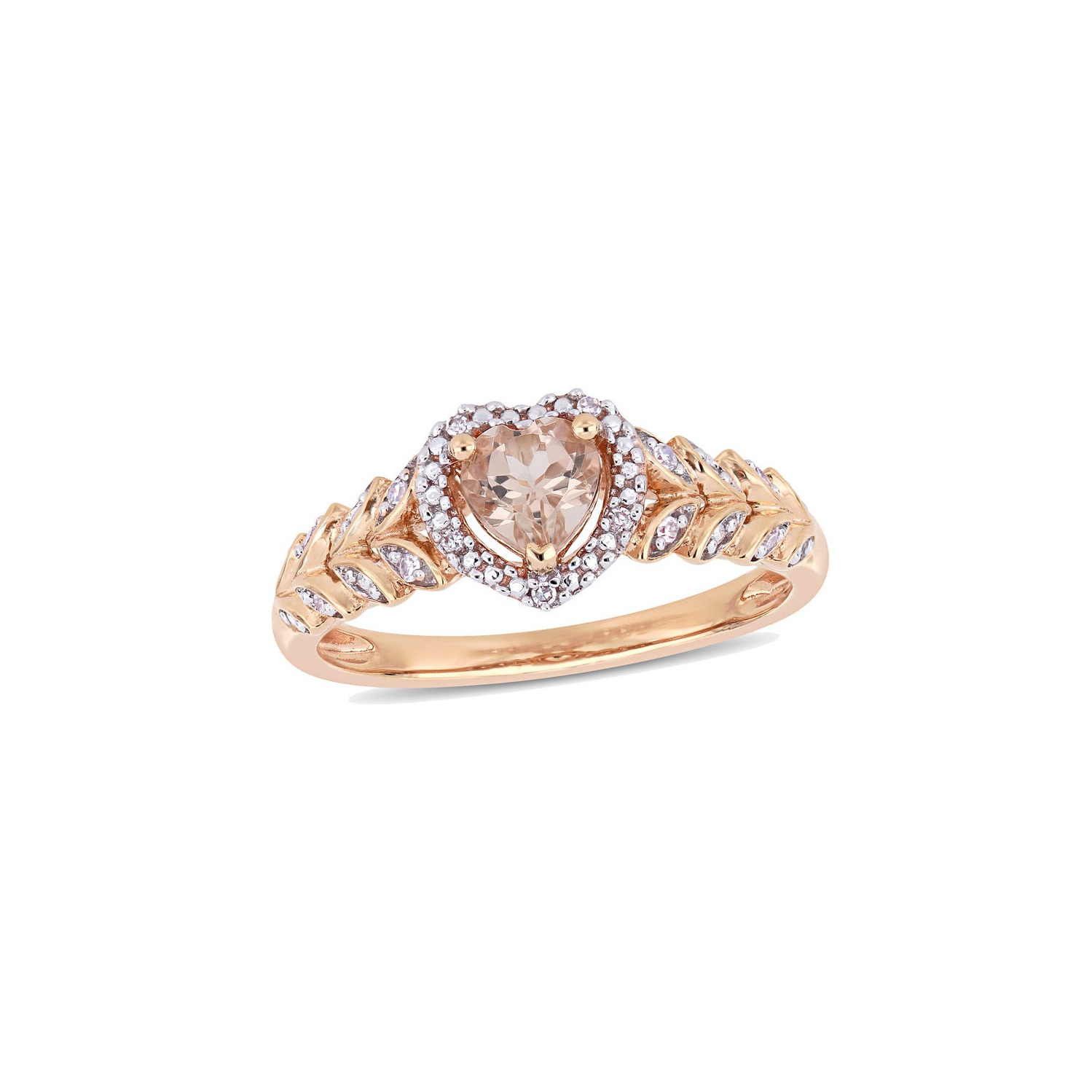 1/2 Carat Morganite Heart Promise Ring in 10K Rose Pink Gold with Diamonds