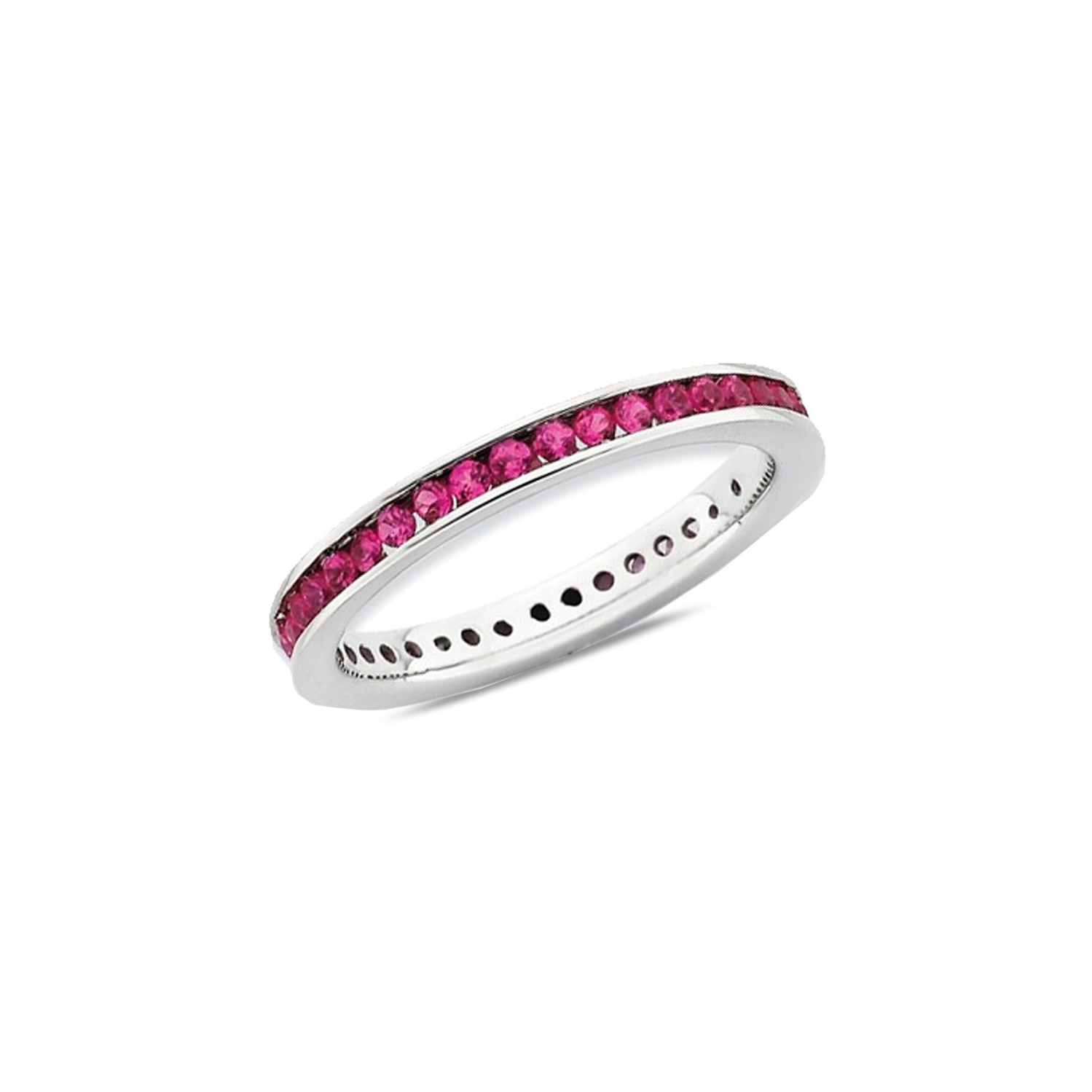 Lab-Created Synthetic Ruby Semi-Eternity Band Ring 3/4 Carat in Sterling Silver