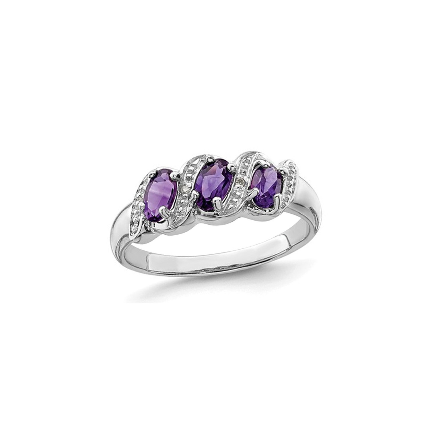 Ladies 3/5 Carat Three Stone Amethyst Ring in Sterling Silver
