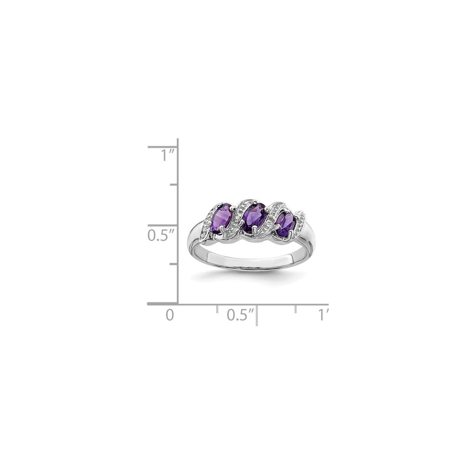 Ladies 3/5 Carat Three Stone Amethyst Ring in Sterling Silver
