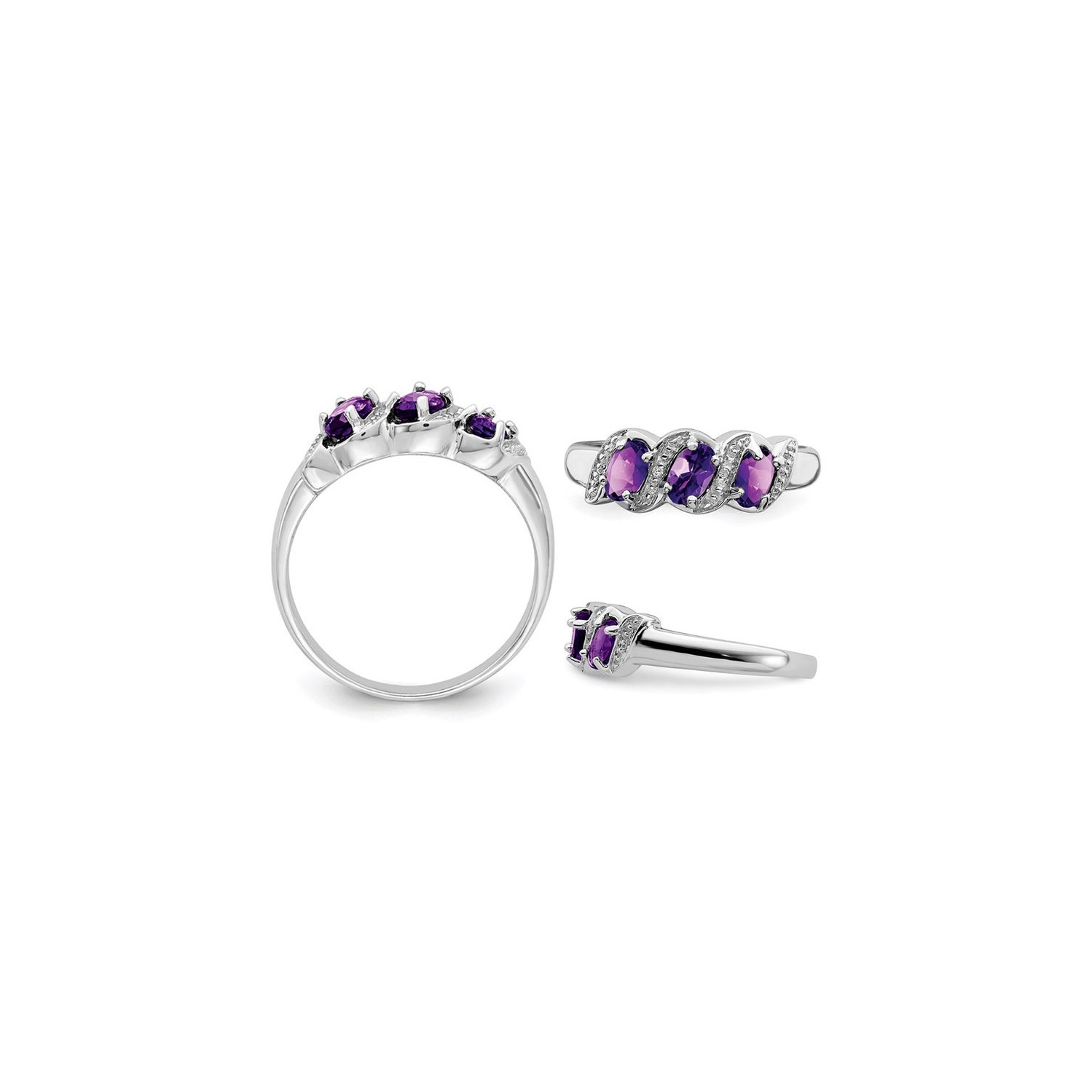 Ladies 3/5 Carat Three Stone Amethyst Ring in Sterling Silver