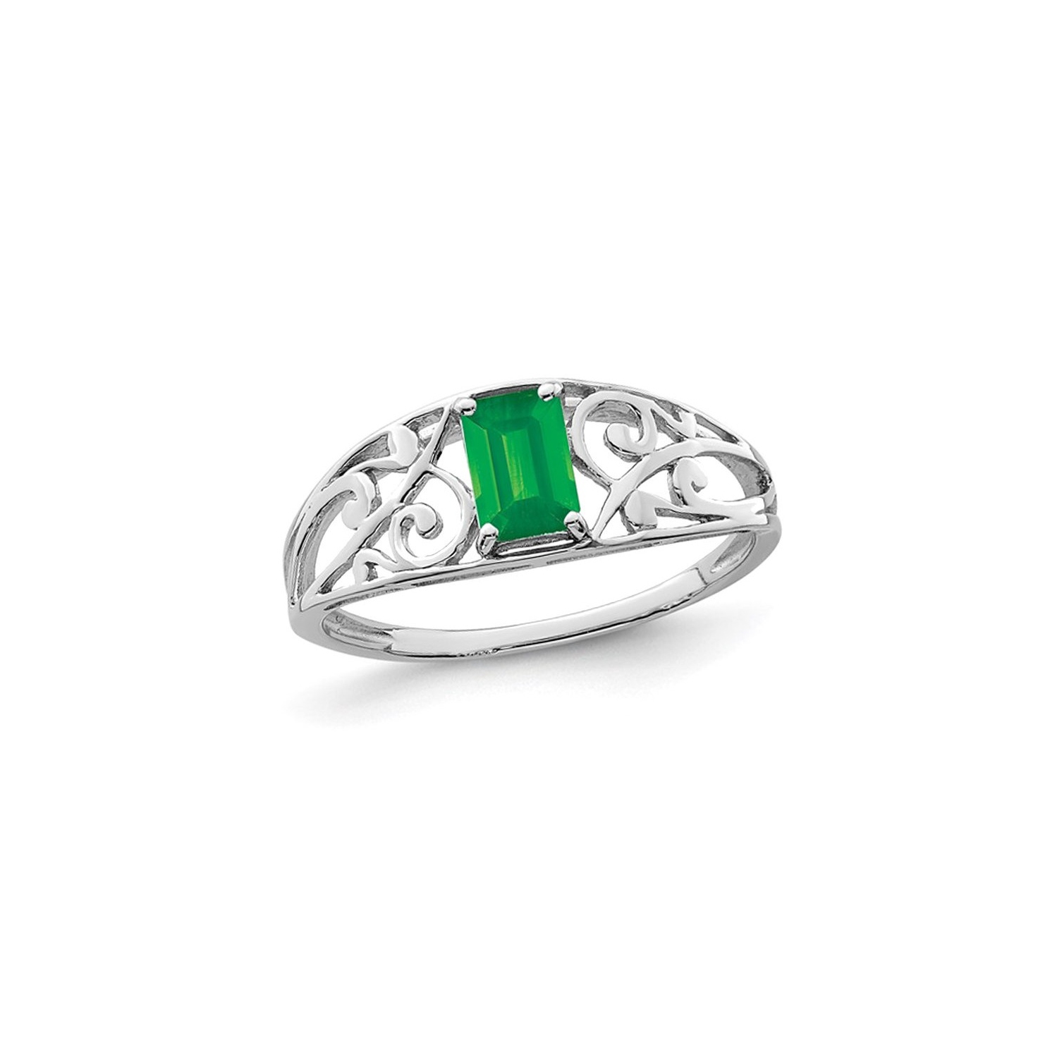 2/5 Carat Emerald-Cut Green Emerald Ring in Sterling Silver