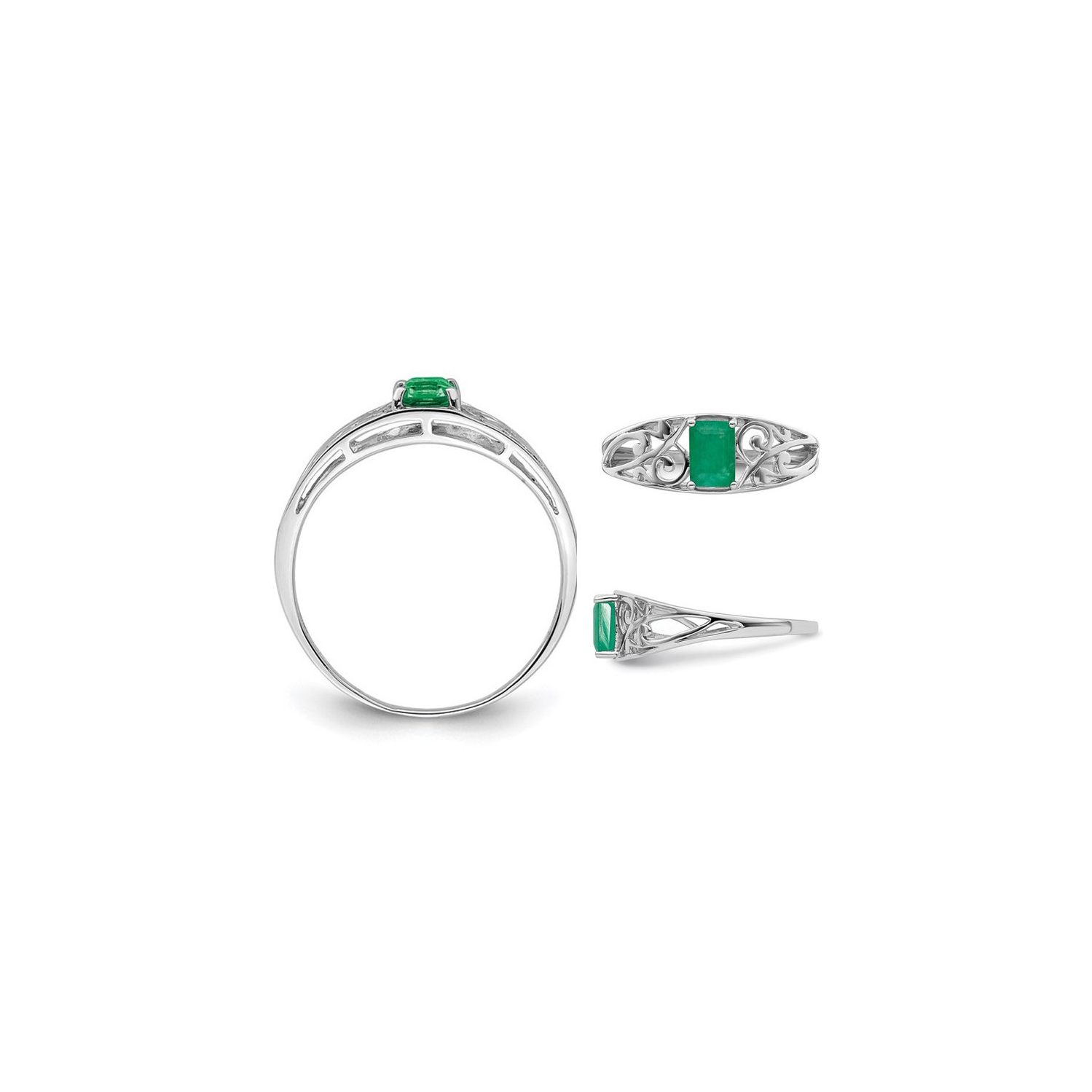2/5 Carat Emerald-Cut Green Emerald Ring in Sterling Silver