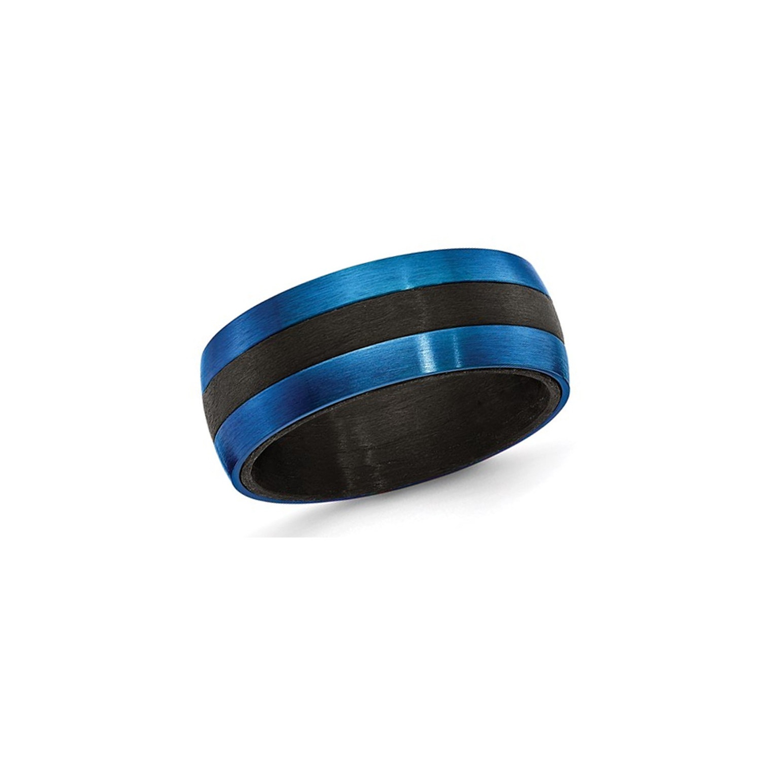 Mens Blue IP Plated Carbon Fiber Stainless Steel 8mm Band Ring