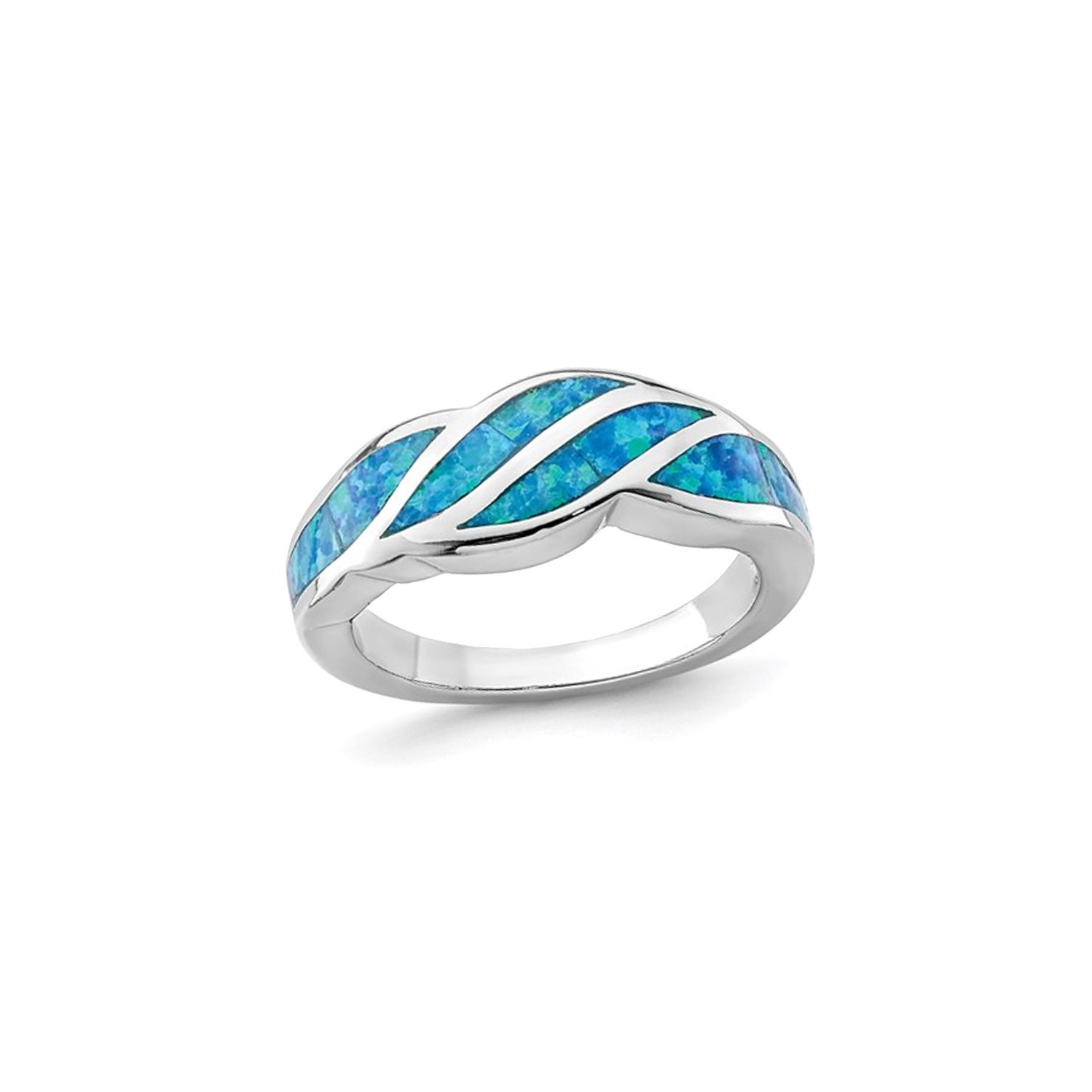 Lab Created Blue Opal Inlay Wave Ring in Sterling Silver