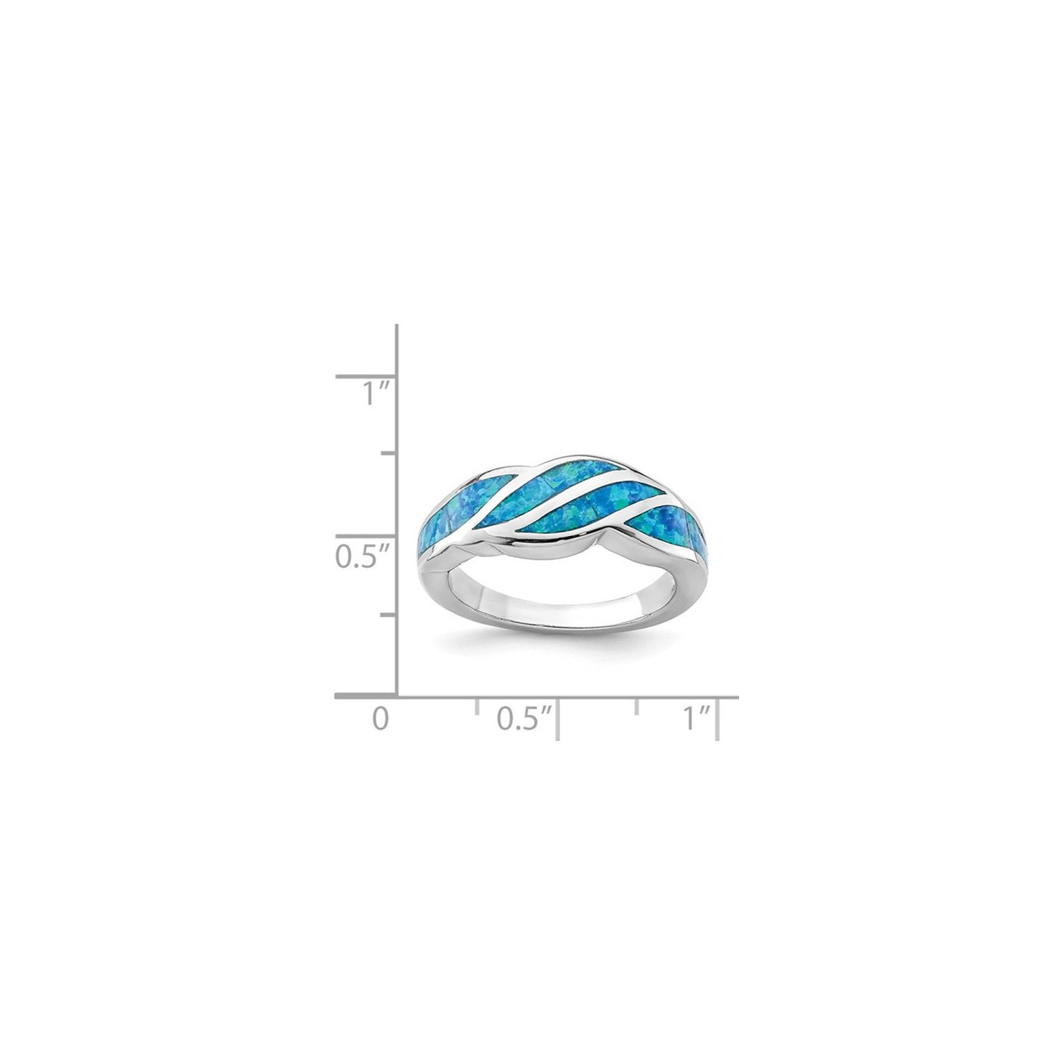 Lab Created Blue Opal Inlay Wave Ring in Sterling Silver