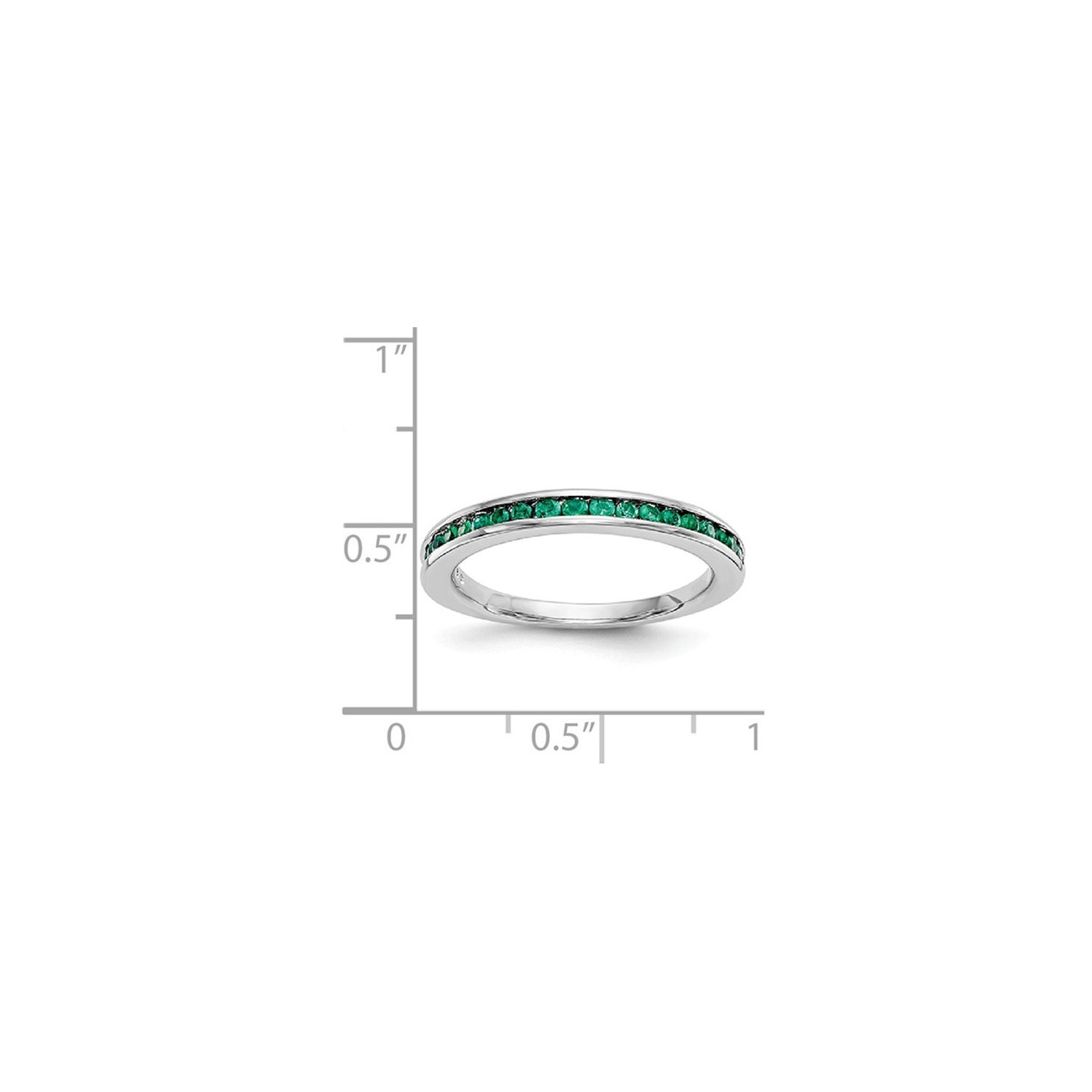 Bague semi-éternité en or blanc 14K ct avec émeraude verte