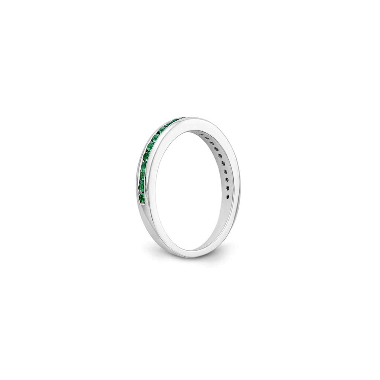 Bague semi-éternité en or blanc 14K ct avec émeraude verte