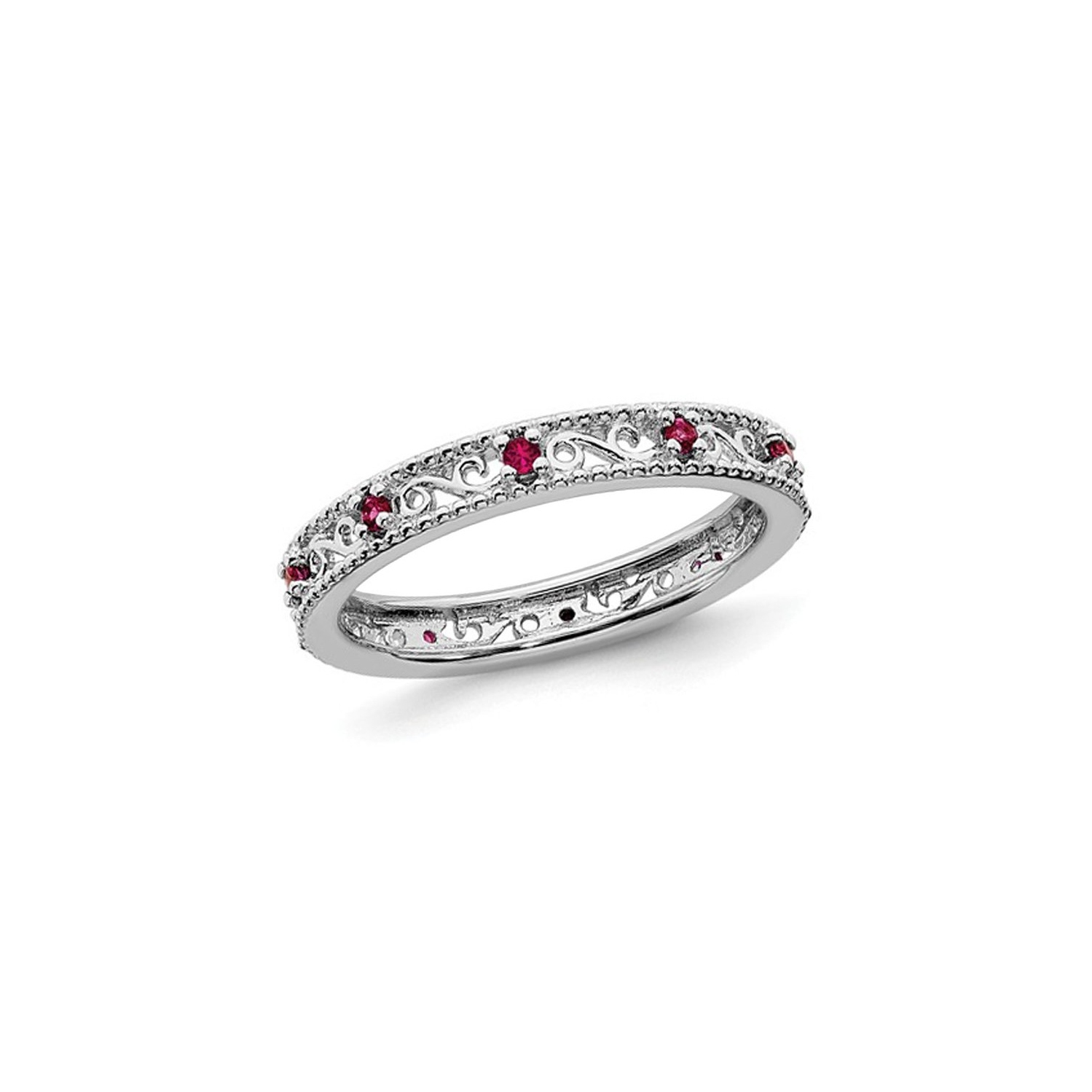 1/5 Carat Lab Created Ruby Band Stackable Ring in Sterling Silver
