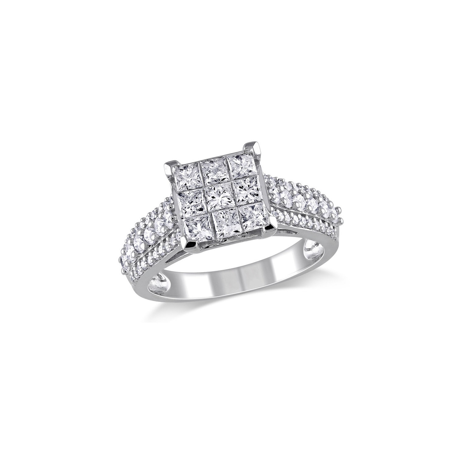 Bague de fiançailles en or blanc 10K ct avec diamant taille princesse de 1 1 ct/2&nbsp;carat