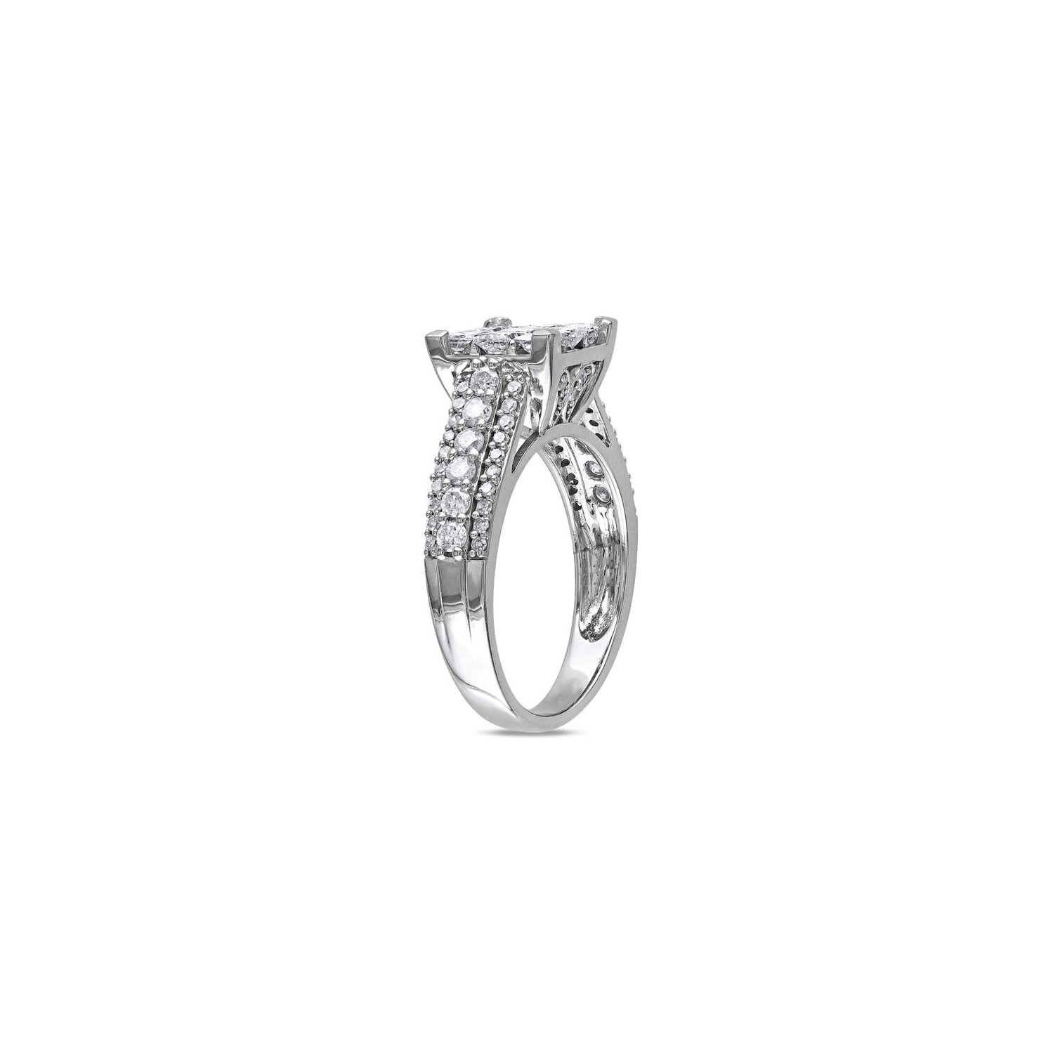 Bague de fiançailles en or blanc 10K ct avec diamant taille princesse de 1 1 ct/2&nbsp;carat