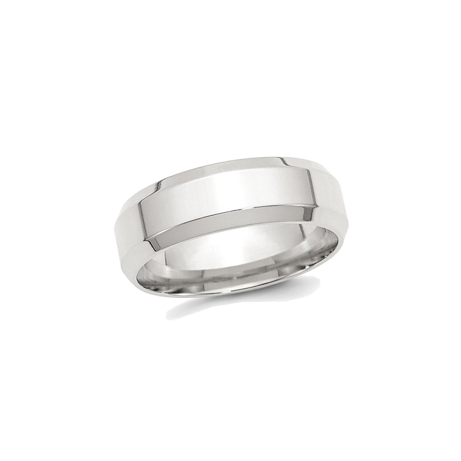Mens Sterling Silver 7mm Bevel Edge Wedding Band Ring