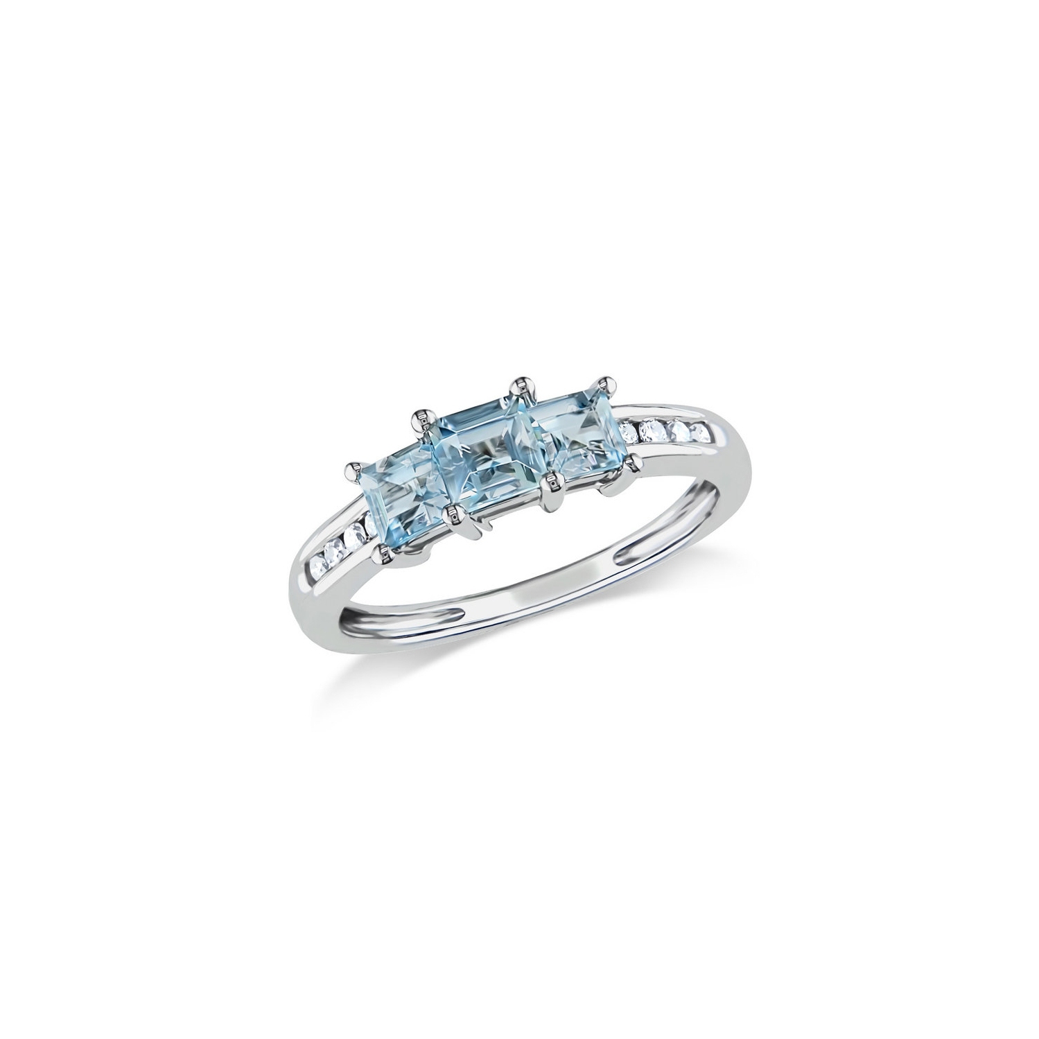 Three Stone Aquamarine 9/10 Carat Ring with Diamonds in 10K White Gold