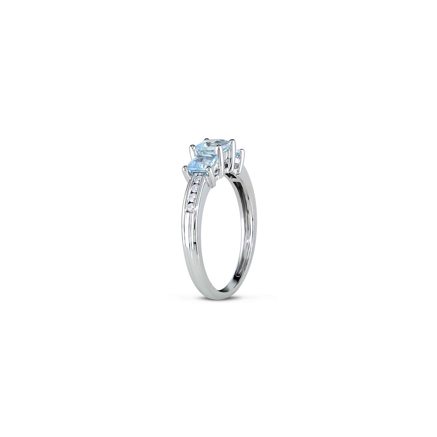 Three Stone Aquamarine 9/10 Carat Ring with Diamonds in 10K White Gold