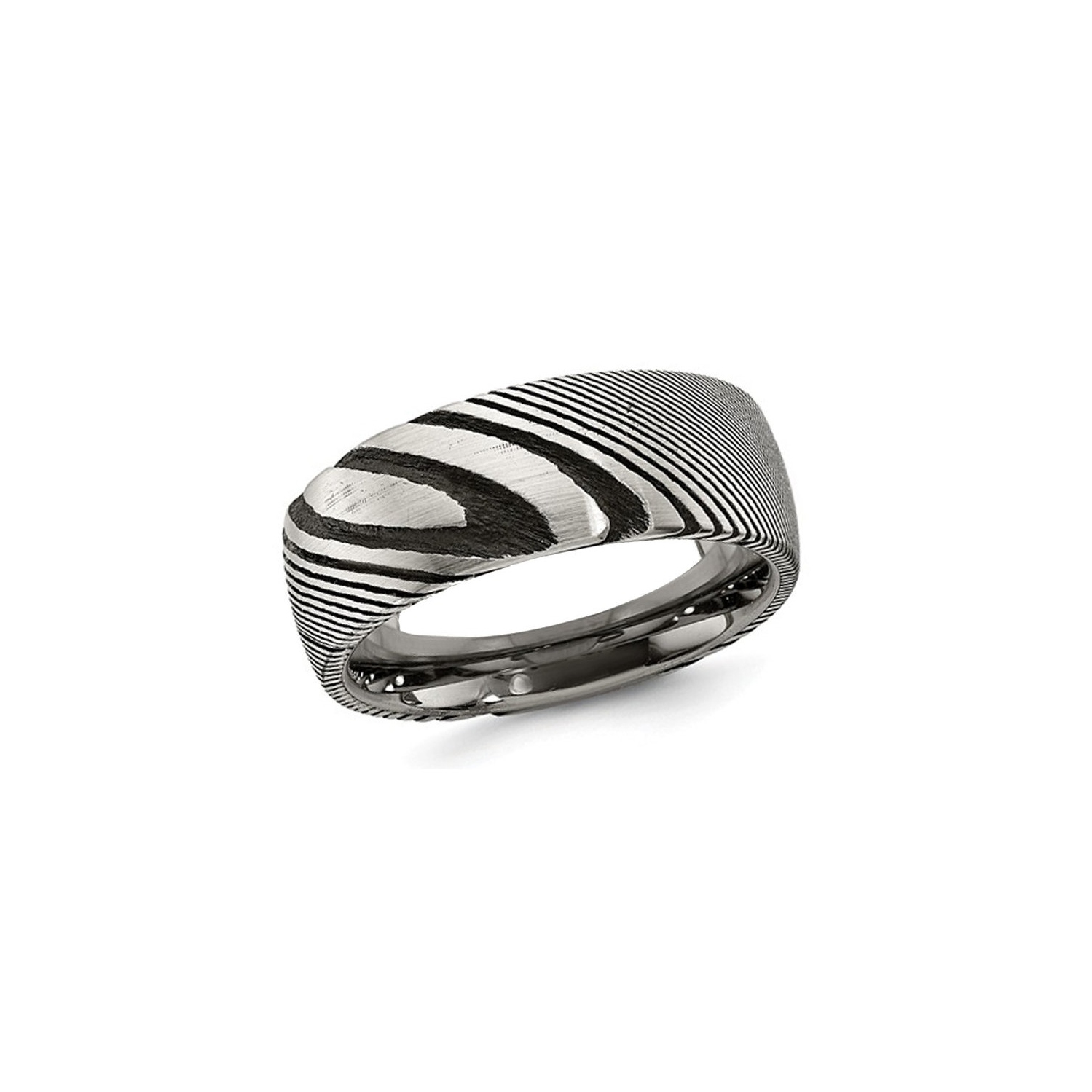 Mens Damascus Steel Polished Band Ring 8mm