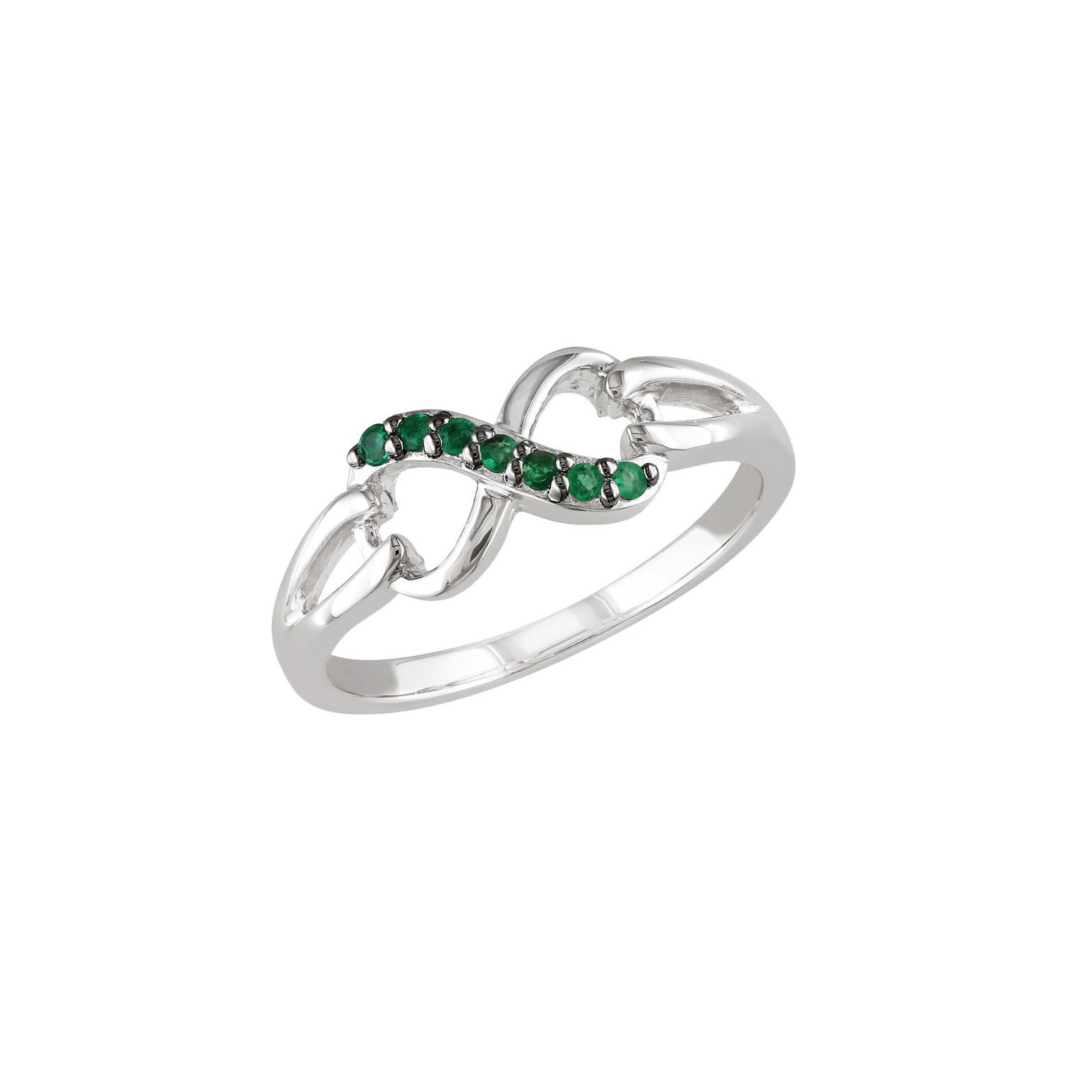 Natural Green Emerald Infinity Ring 1/7 Carat in Sterling Silver