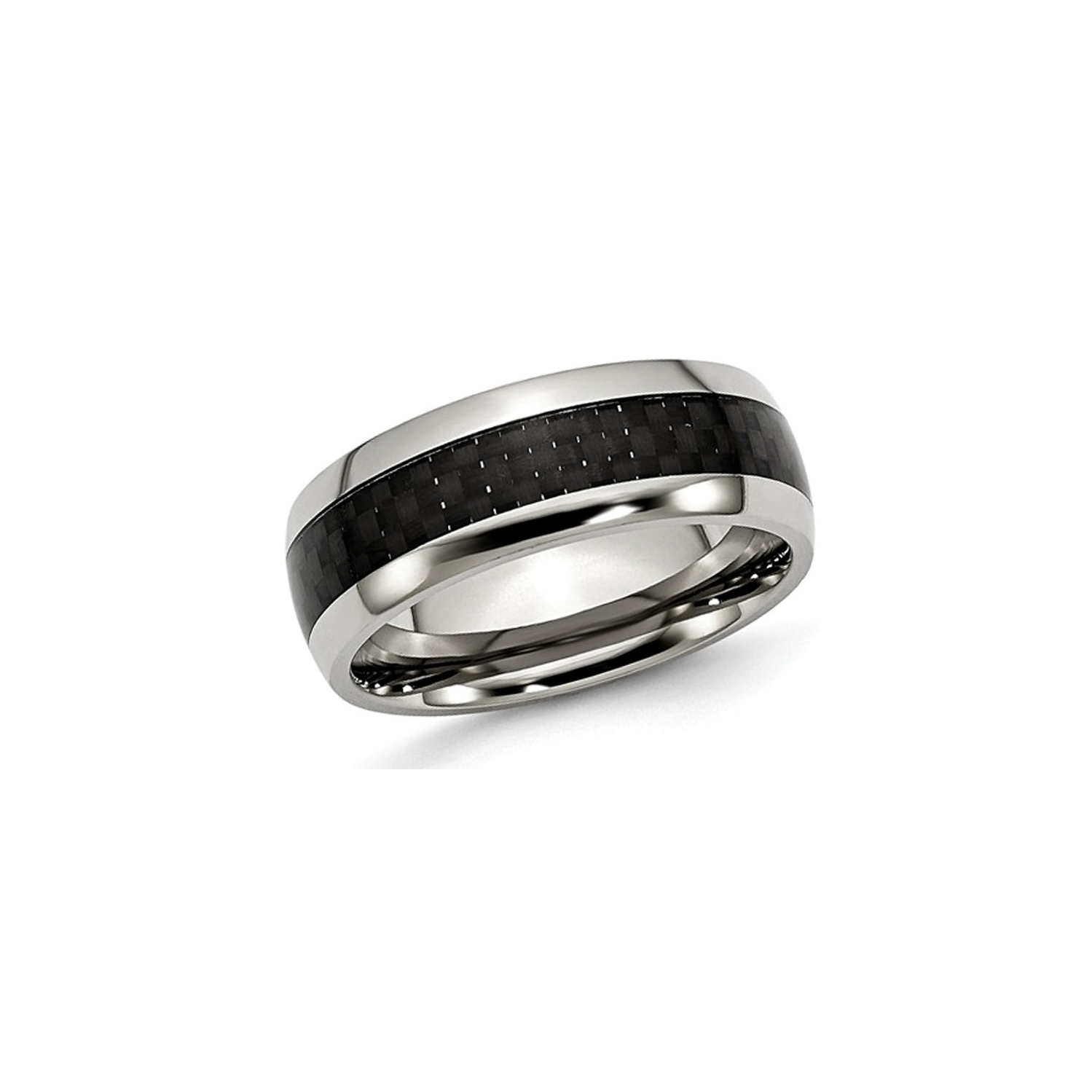 Mens Chisel 8mm Stainless Steel and Carbon Fiber Wedding Band Ring
