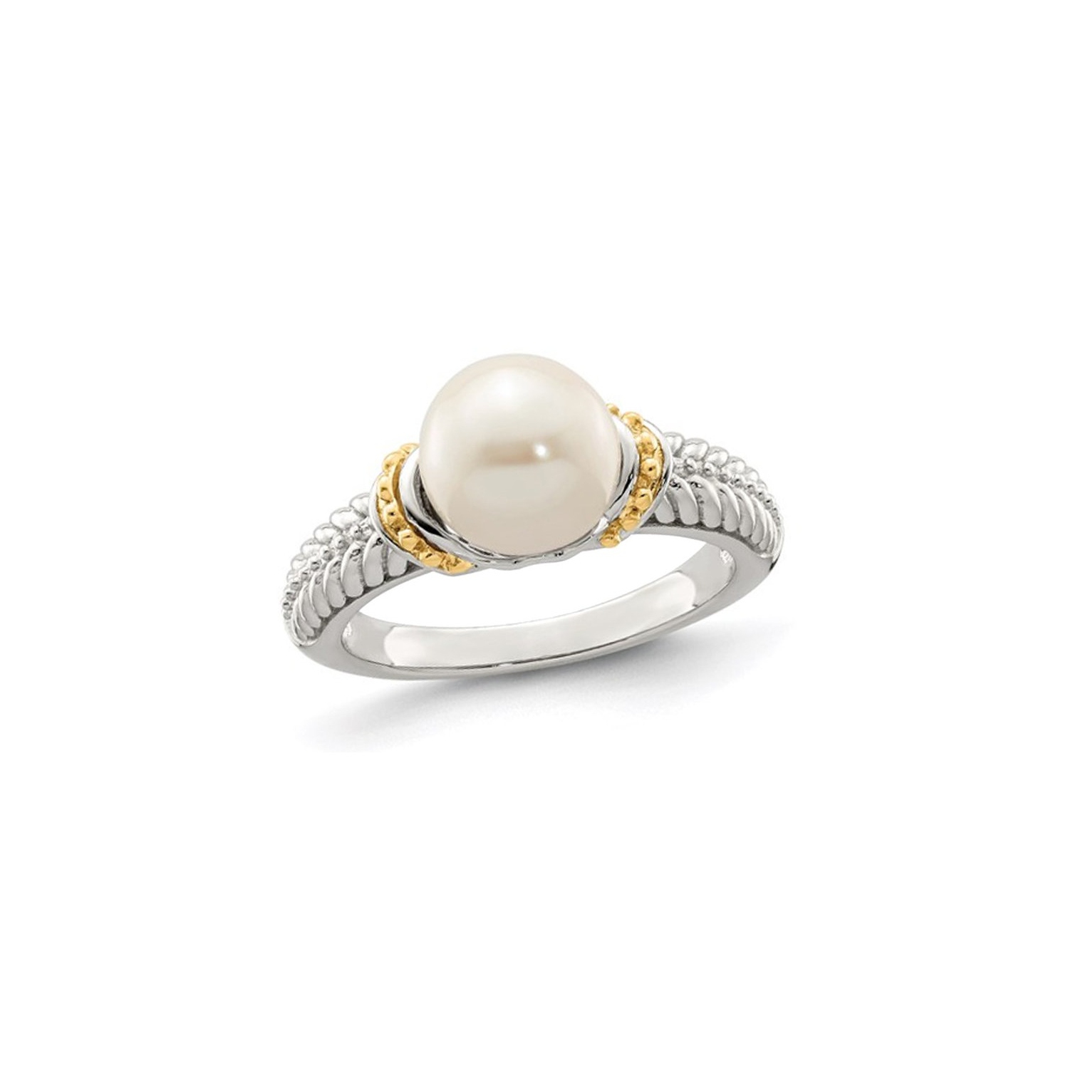 8-9mm Cultured Freshwater Pearl Ring in Sterling Silver with 14K Gold Accents