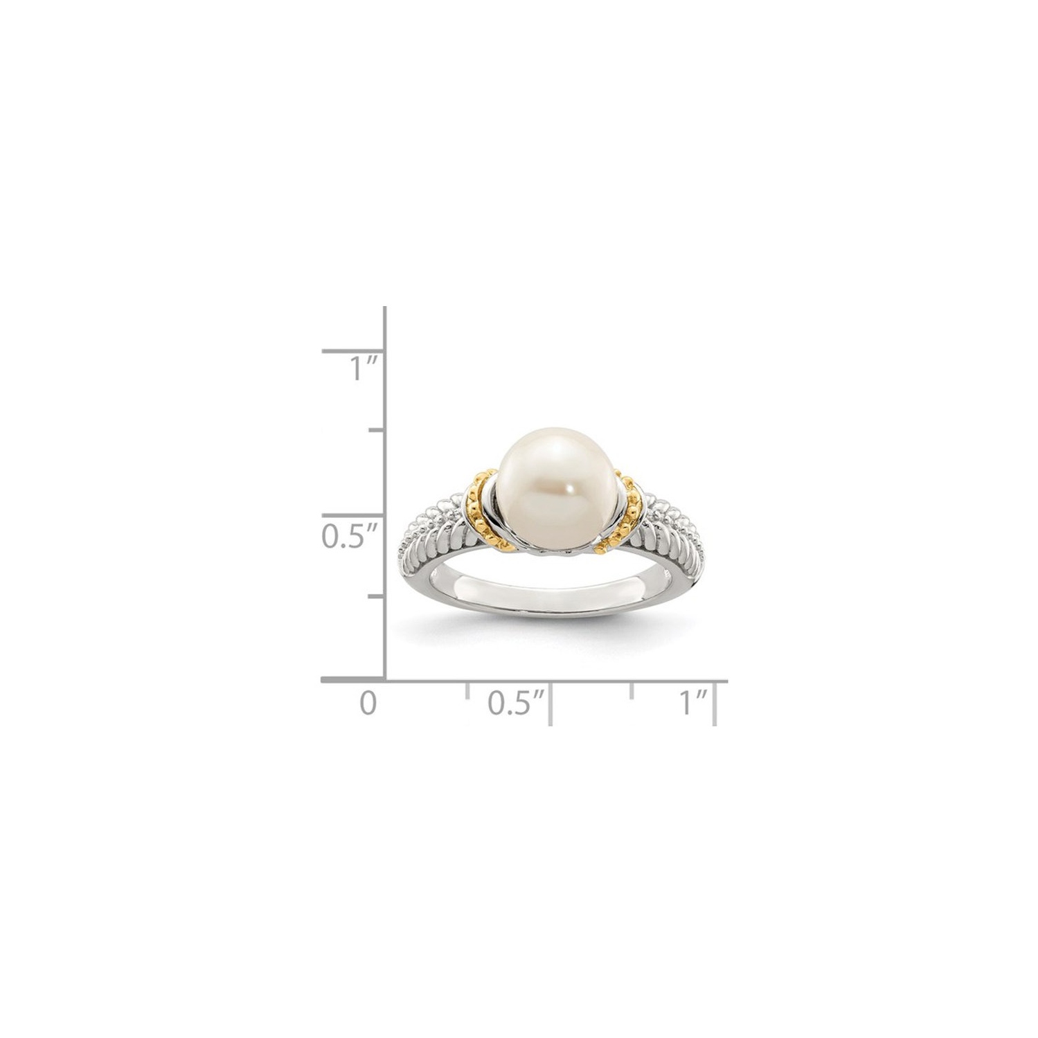 8-9mm Cultured Freshwater Pearl Ring in Sterling Silver with 14K Gold Accents