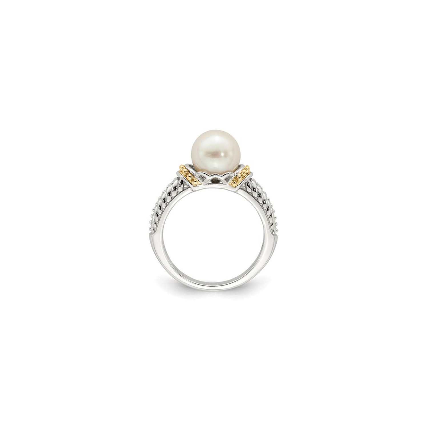 8-9mm Cultured Freshwater Pearl Ring in Sterling Silver with 14K Gold Accents