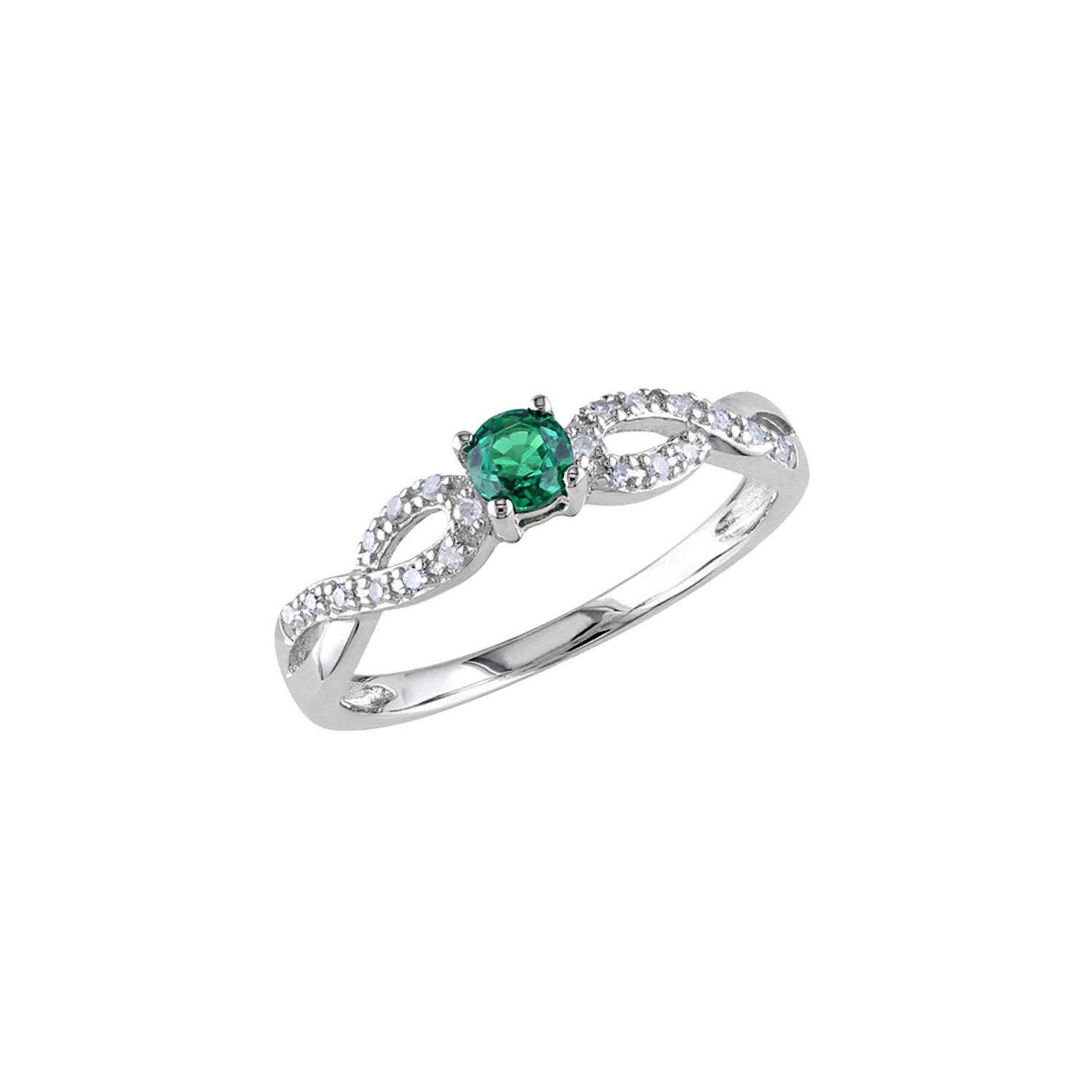 Lab-Created Emerald Infinity Ring with Diamonds 1/5 Carat in Sterling Silver
