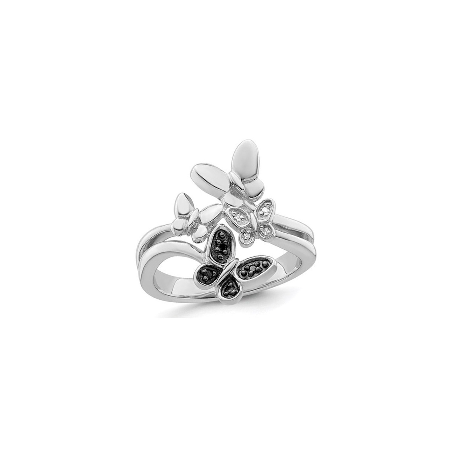 2/5 Carat Black & White Diamond Butterfly Ring in Sterling Silver