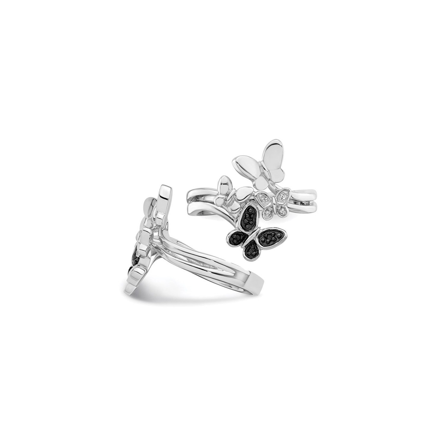 2/5 Carat Black & White Diamond Butterfly Ring in Sterling Silver
