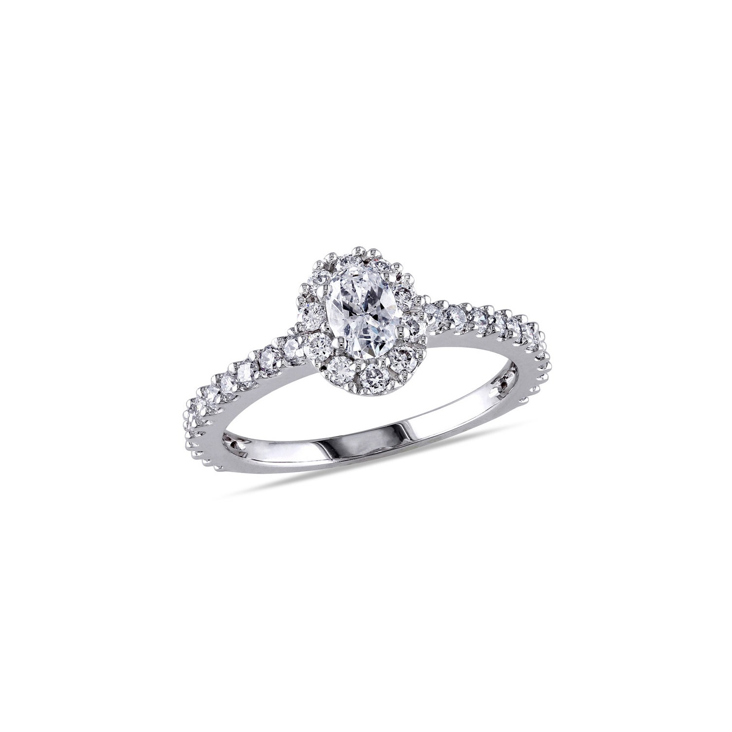 Bague de fiançailles en or blanc 14 ct avec diamant ovale I1-I2 de 1.00 ct (G-H, I1-I2