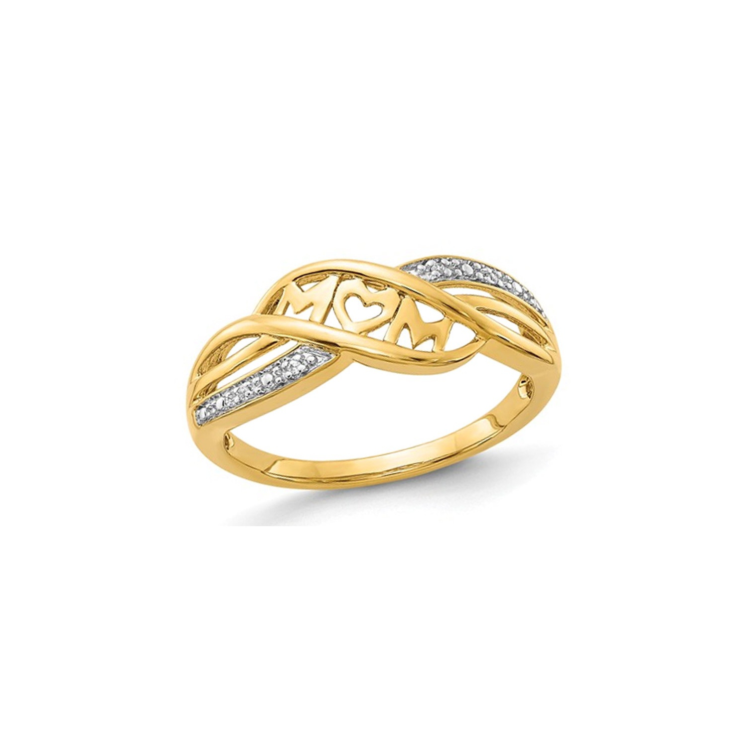 Bague à maman poli or jaune 14k avec accent de diamant