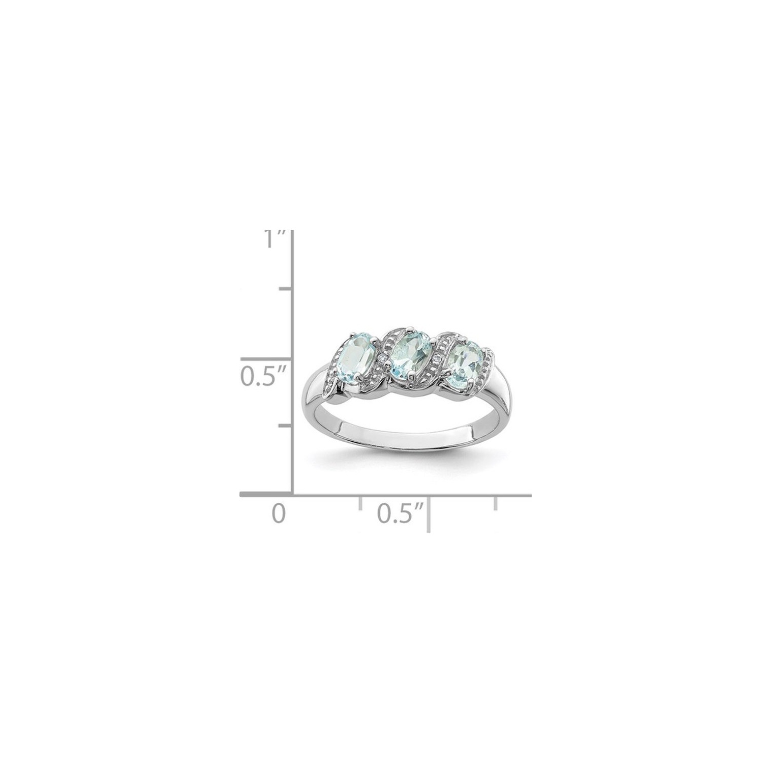 Three Stone Aquamarine Ring 3/5 Carat in Sterling Silver