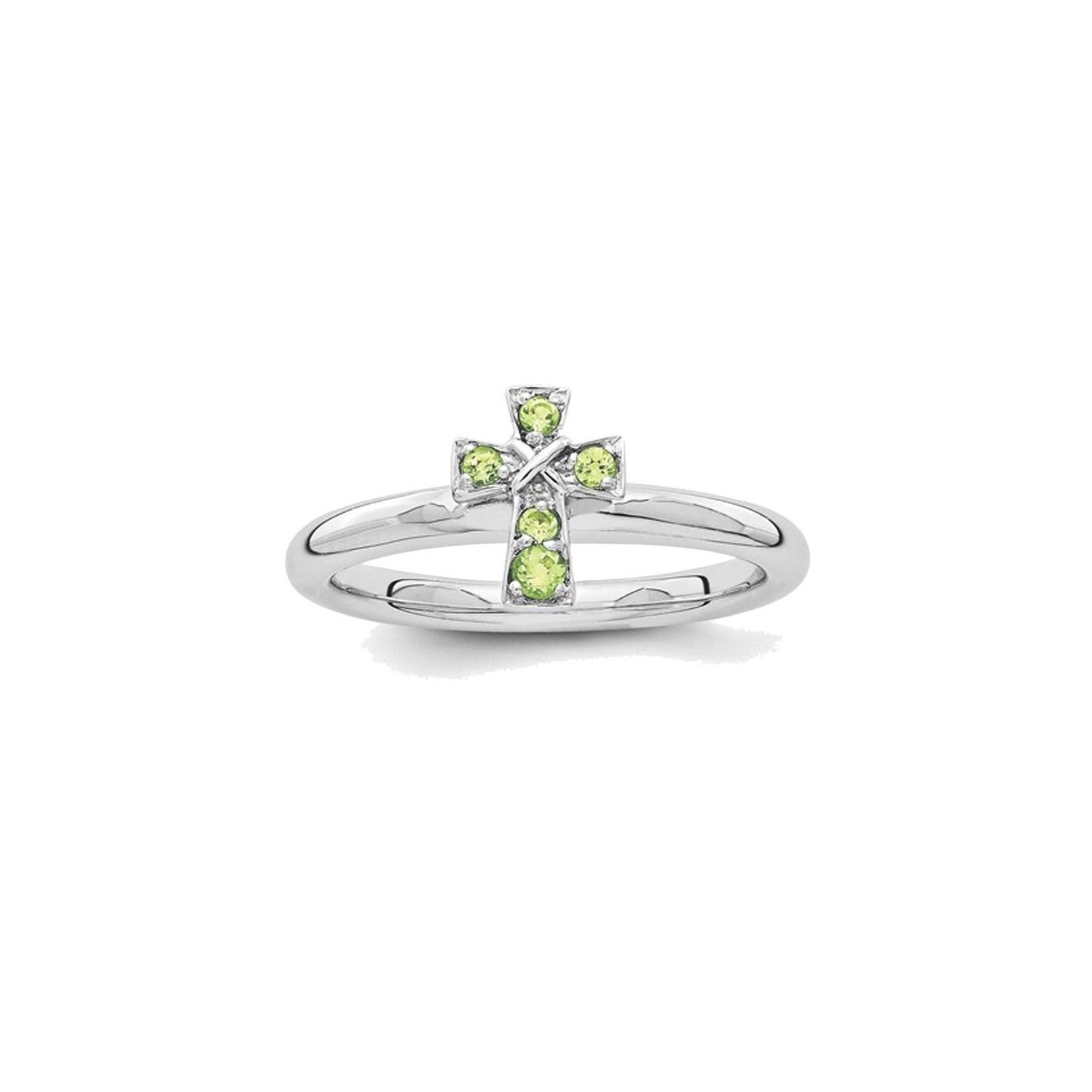 Bague femme en argent sterling, croix, péridot et rhodium