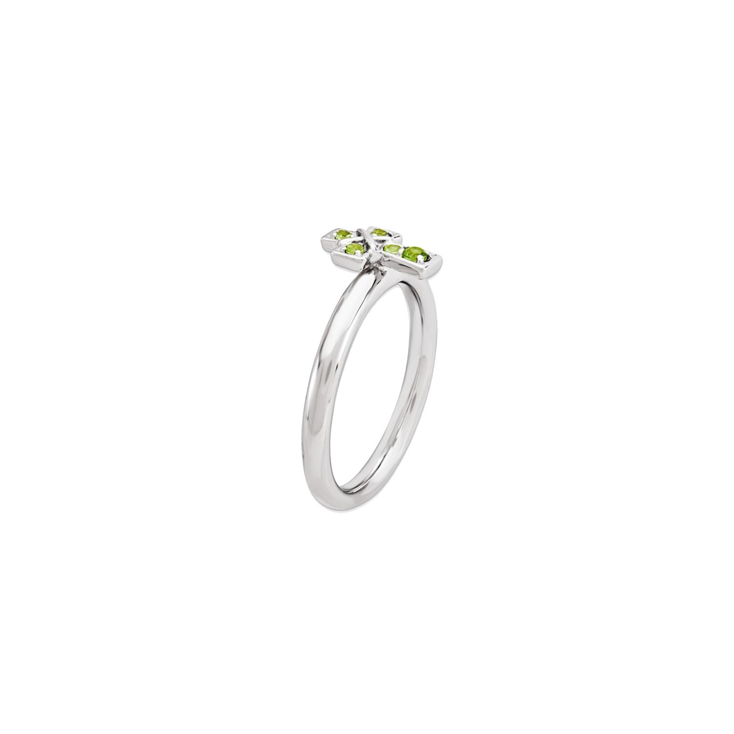 Bague femme en argent sterling, croix, péridot et rhodium