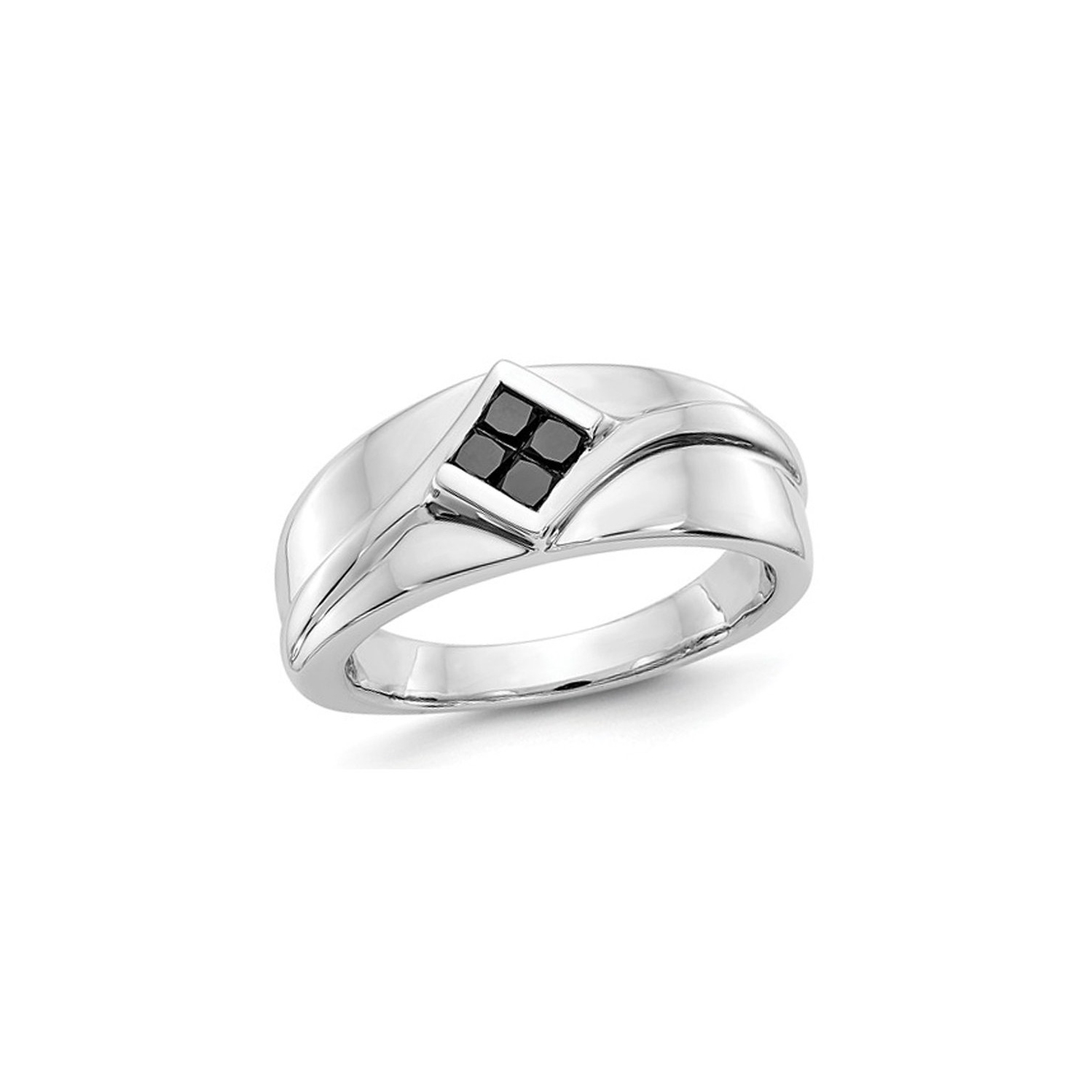 Mens 1/2 Carat Princess Cut Black Diamond Ring in 14K White Gold