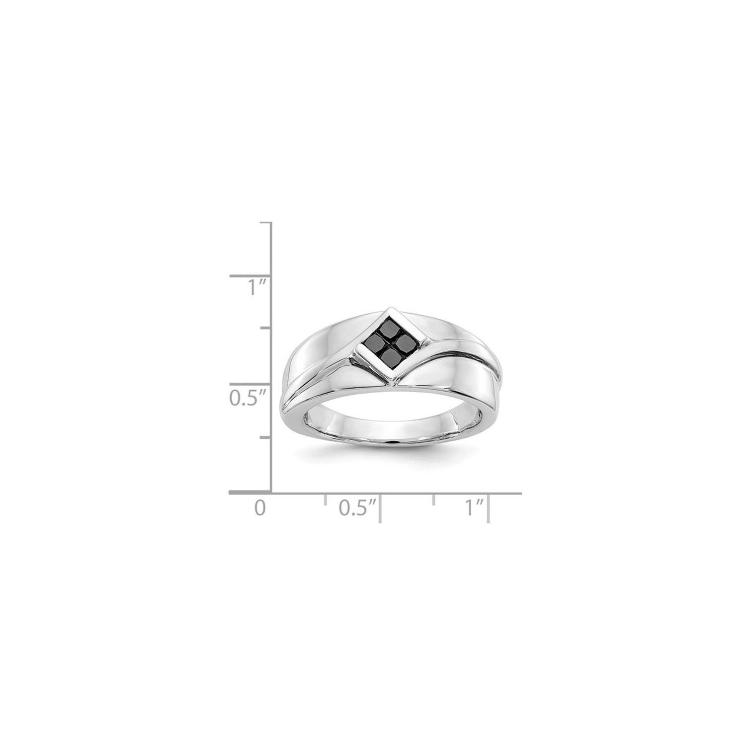 Mens 1/2 Carat Princess Cut Black Diamond Ring in 14K White Gold
