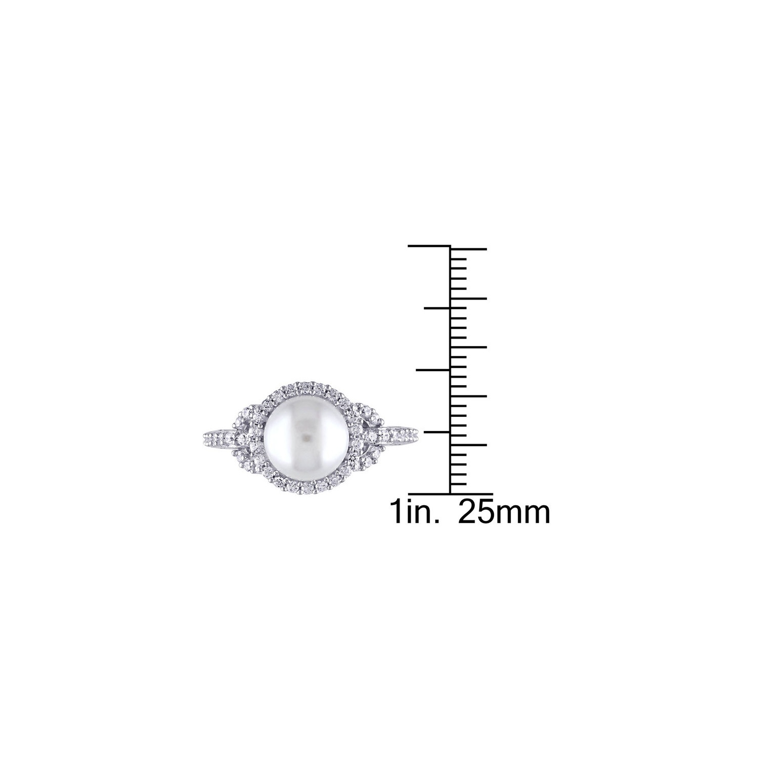 White Freshwater Cultured Pearl 8.5-9mm and Cubic Zirconia Halo Ring In Sterling Silver