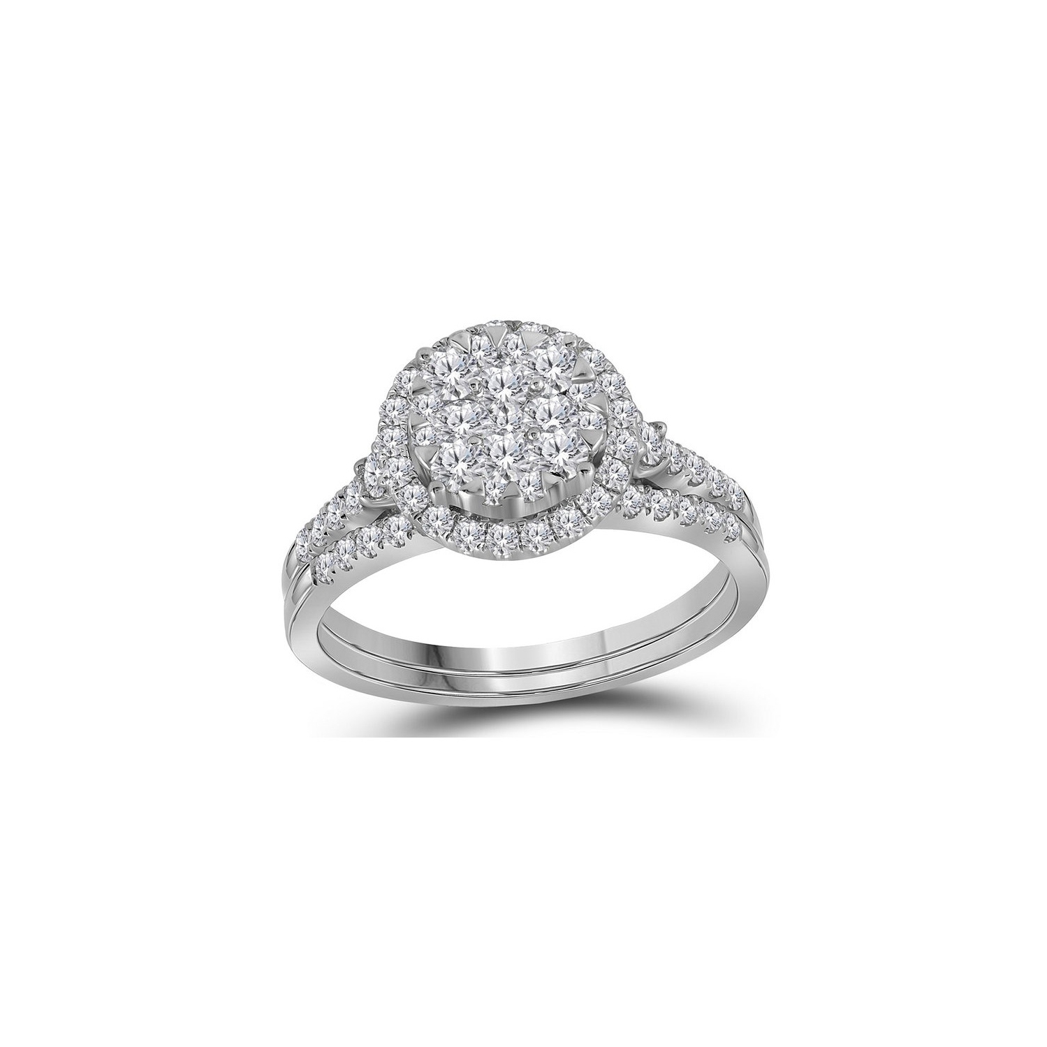 1.00 Carat Diamond Cluster Engagement Ring Bridal Wedding Set in 14K White Gold