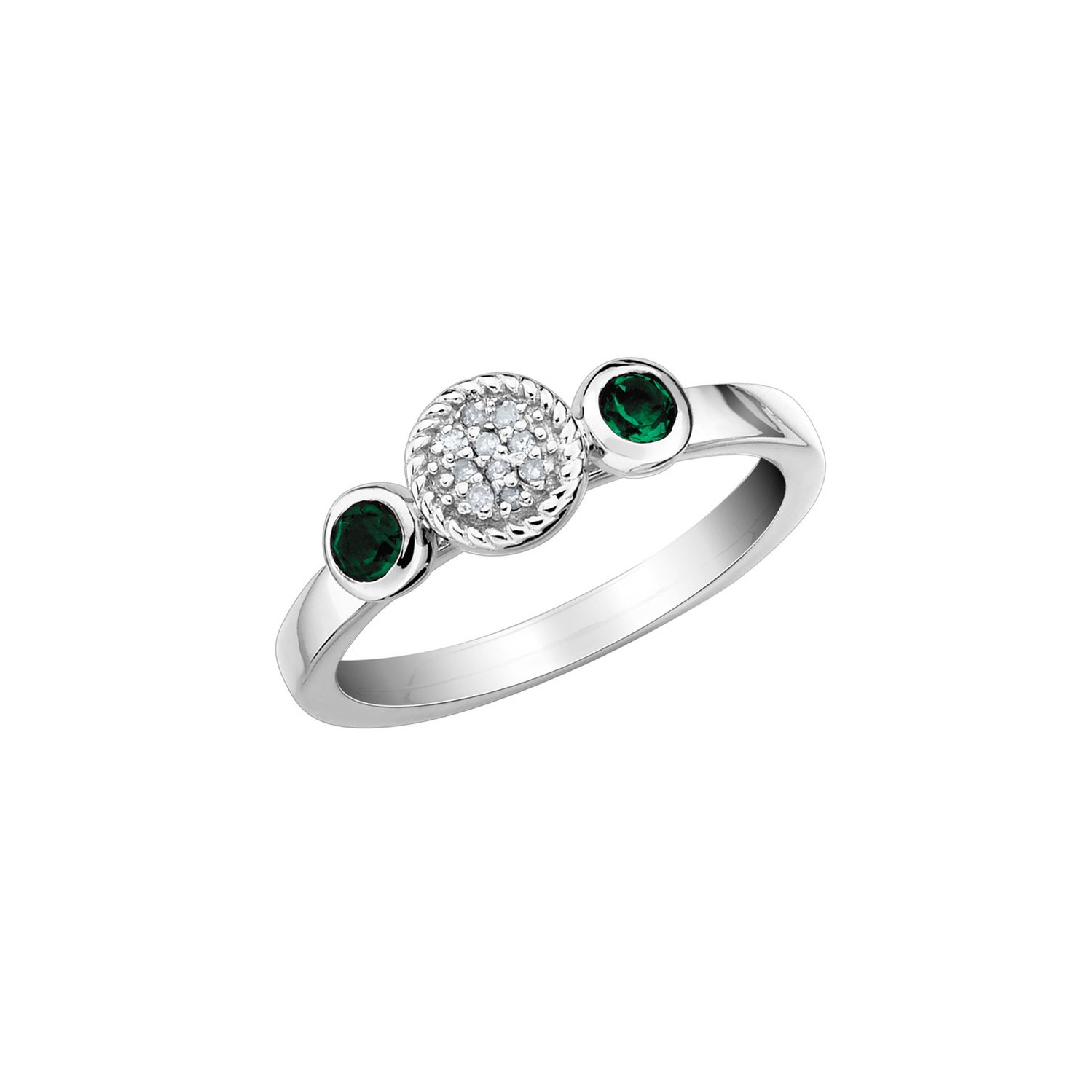 Lab Created Emerald Ring with Diamonds 1/5 Carat in Sterling Silver