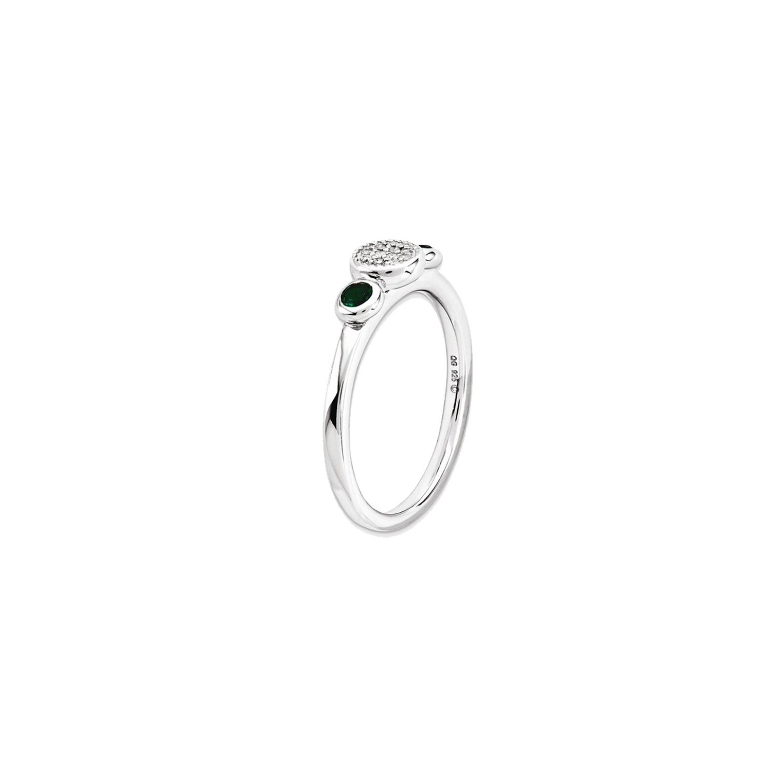 Lab Created Emerald Ring with Diamonds 1/5 Carat in Sterling Silver