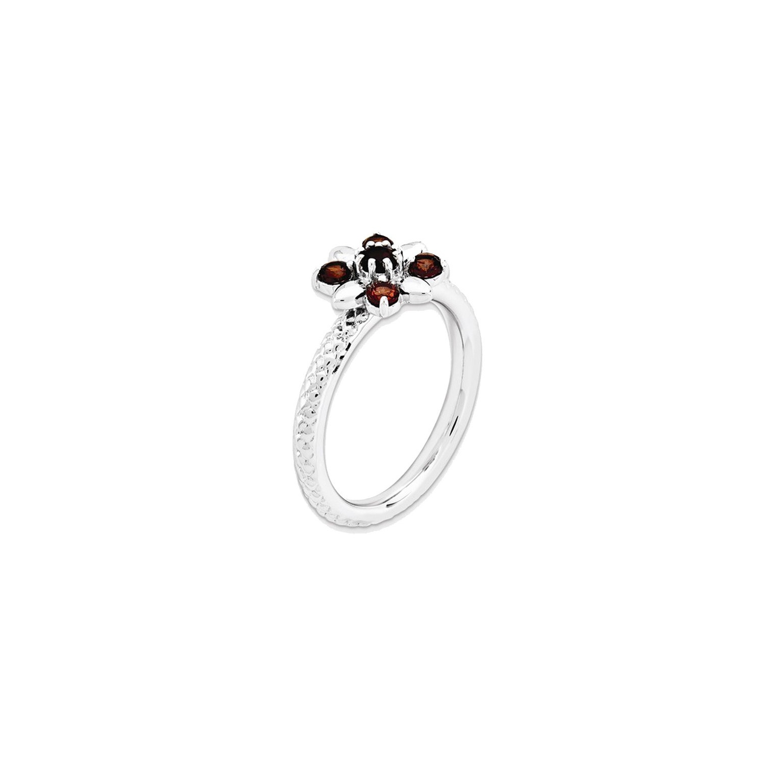 Natural Garnet Flower Ring 2/3 Carat in Sterling Silver