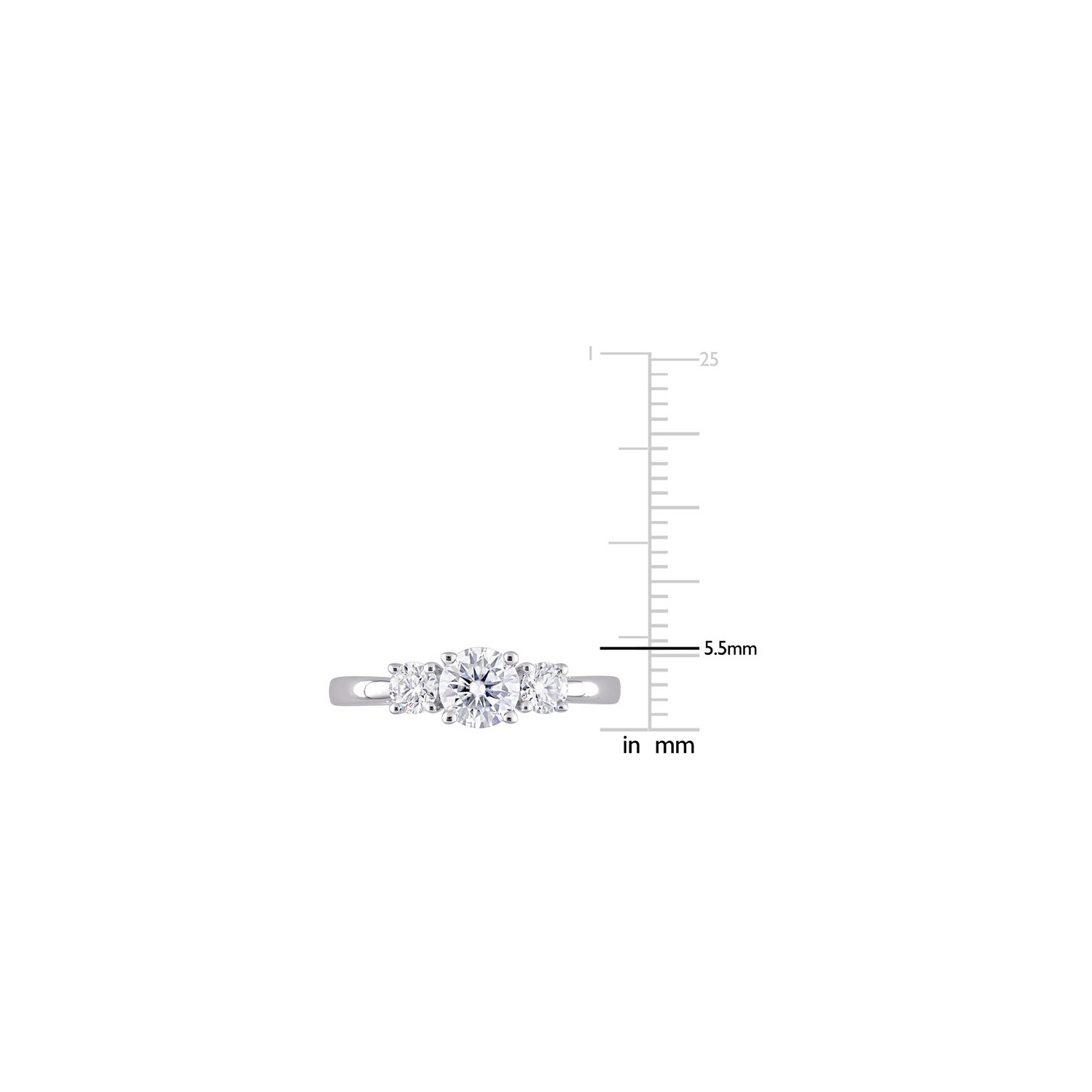 1.00 Carat Lab Created Three Stone Moissanite Engagement Ring in Sterling Silver