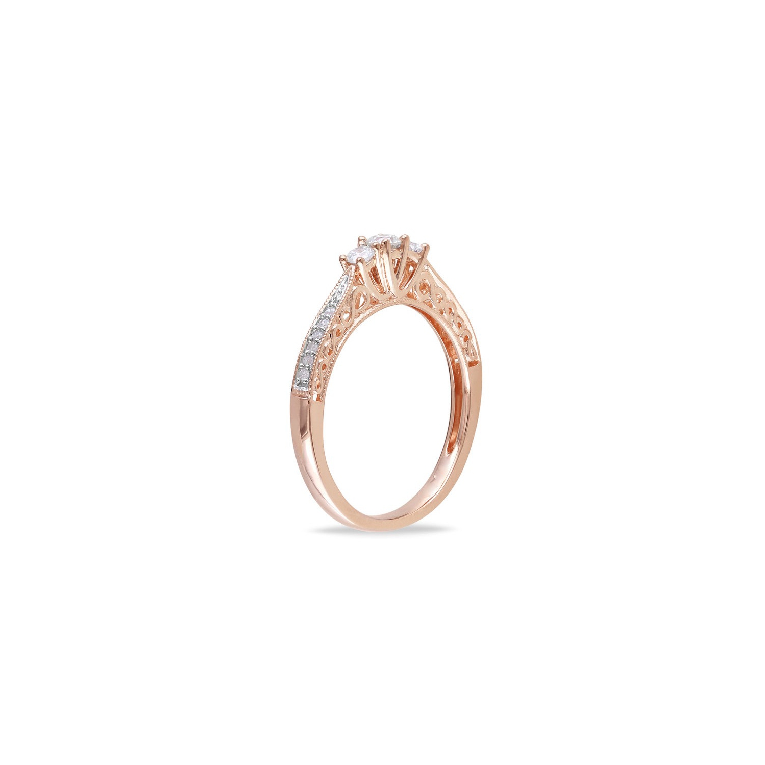Bague en or rose 10K ct à trois pierres avec diamant de 1 ct/4&nbsp;carat